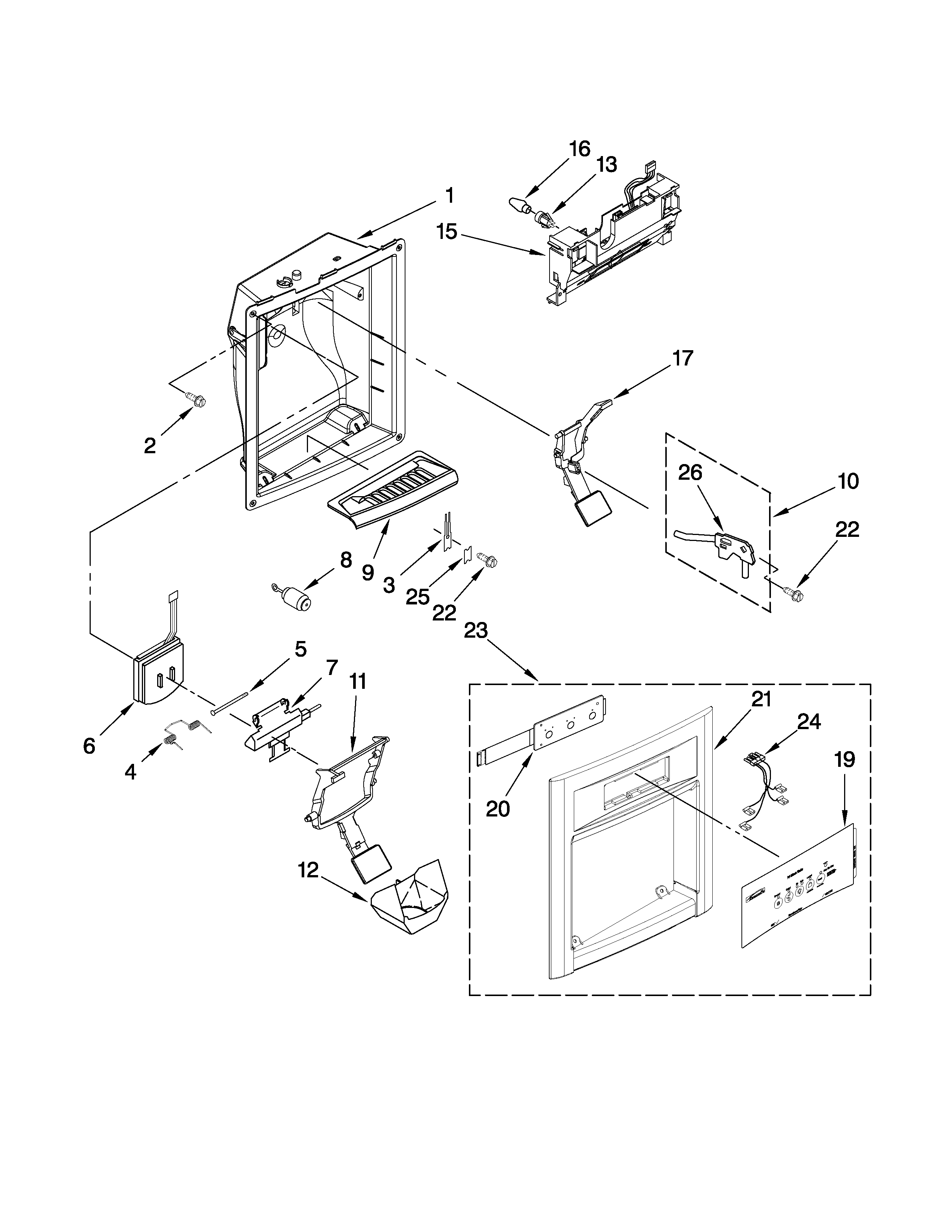 Kenmore 10657916700 dispenser front parts diagram