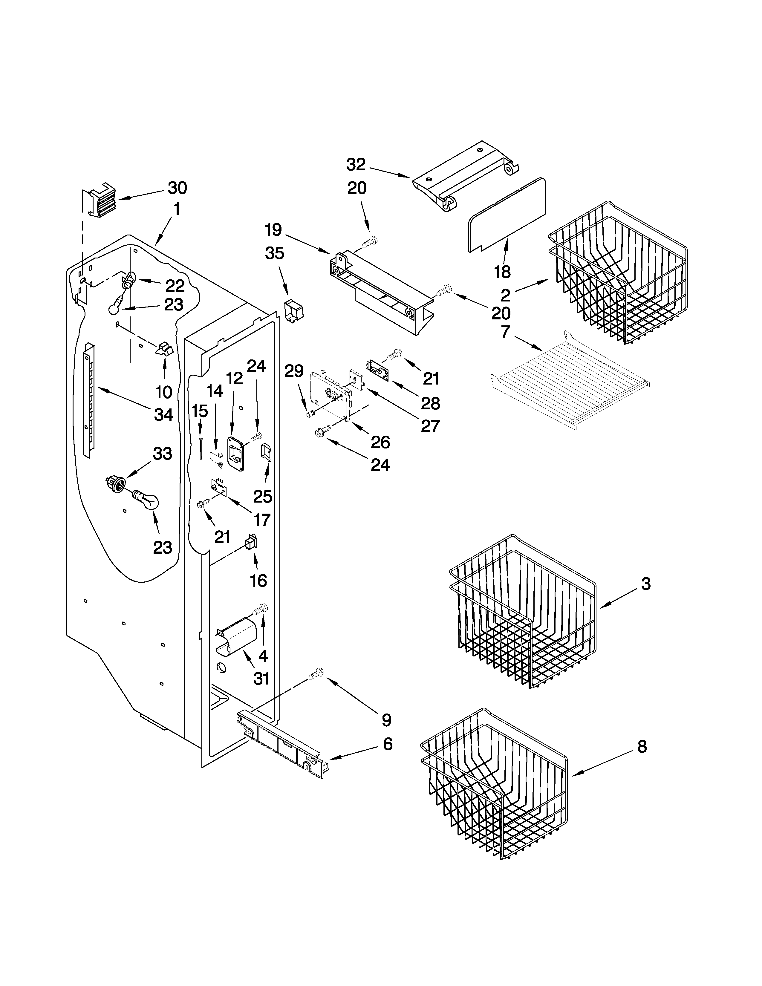 Kenmore Elite 10650446903 freezer liner parts diagram