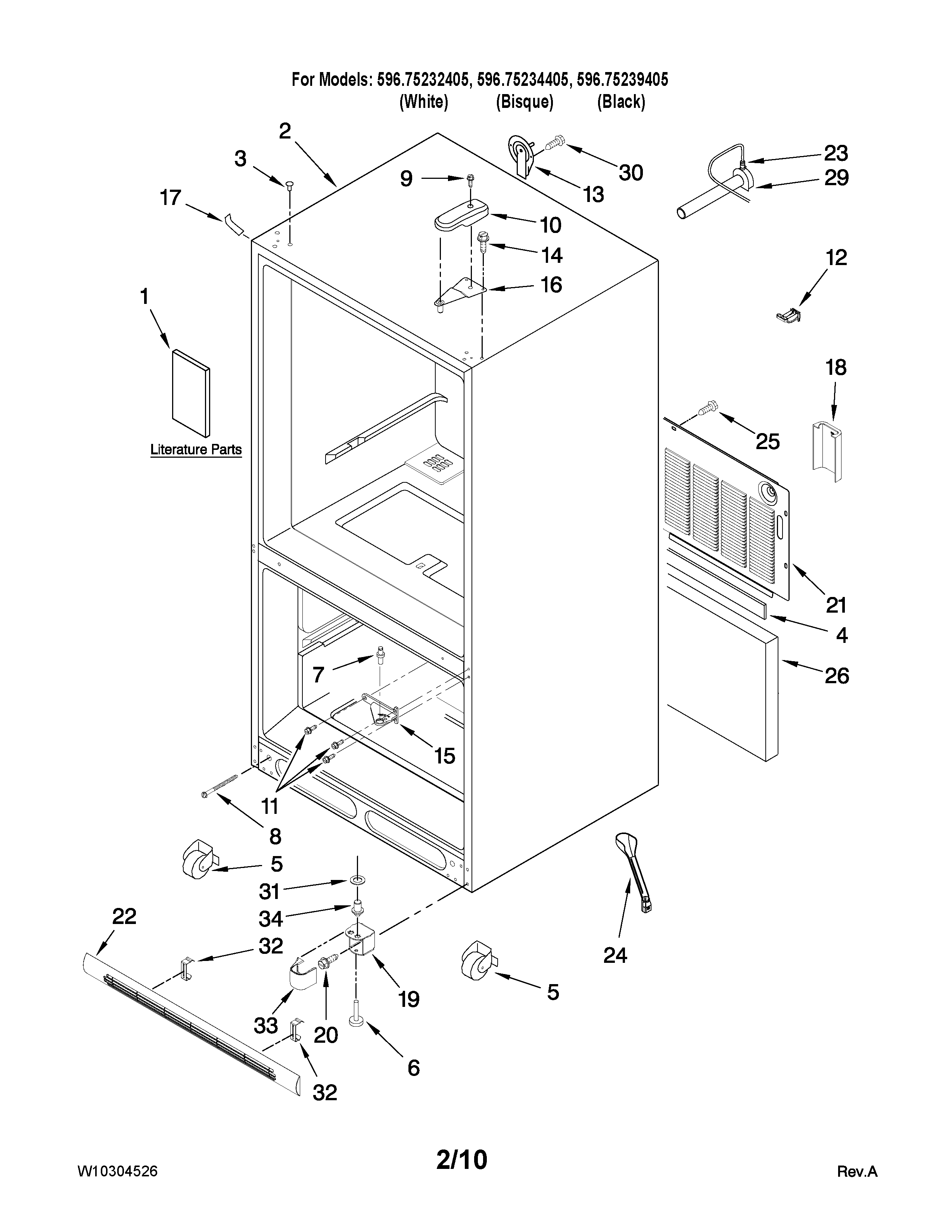 Kenmore 59675232405 cabinet parts diagram