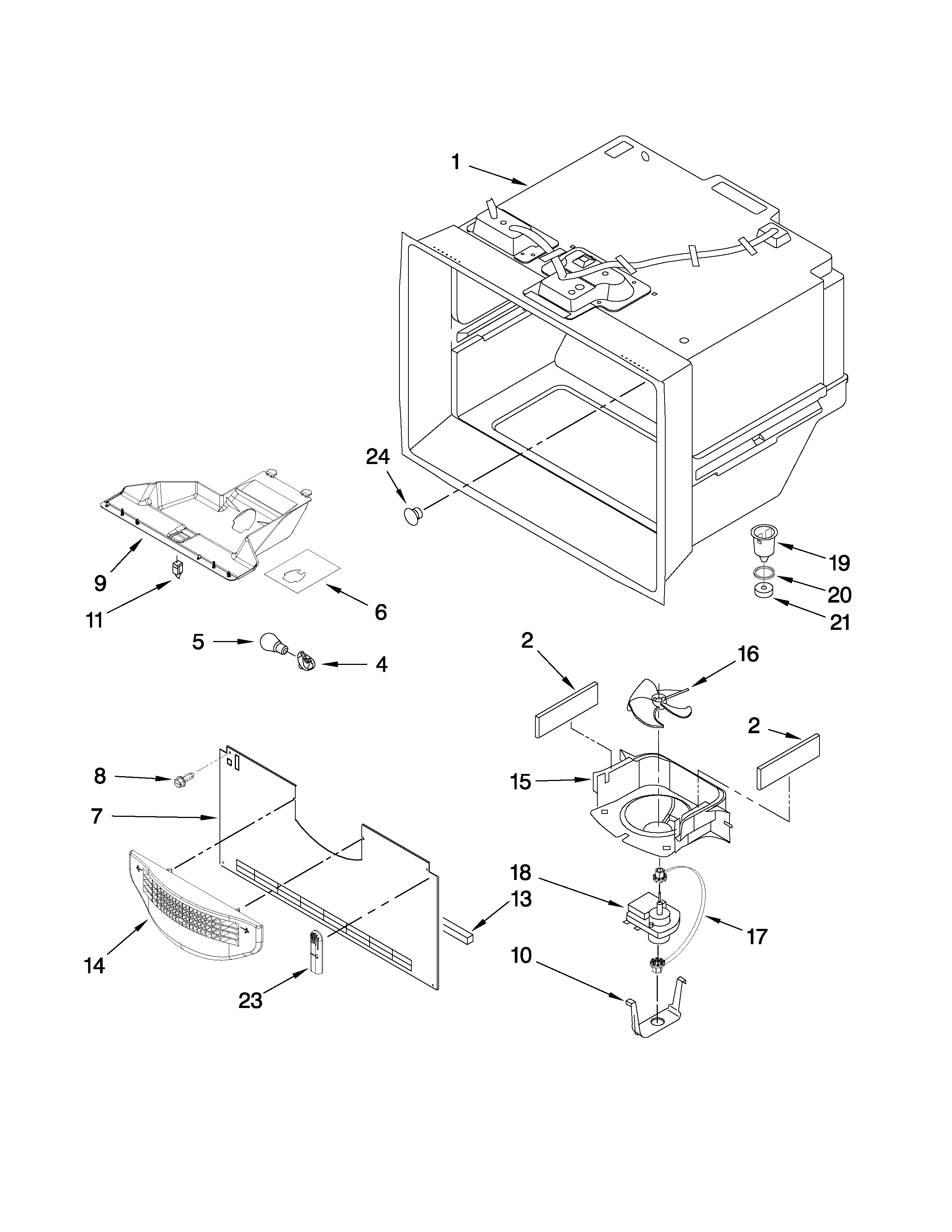 Kenmore 59675232405 freezer liner parts diagram
