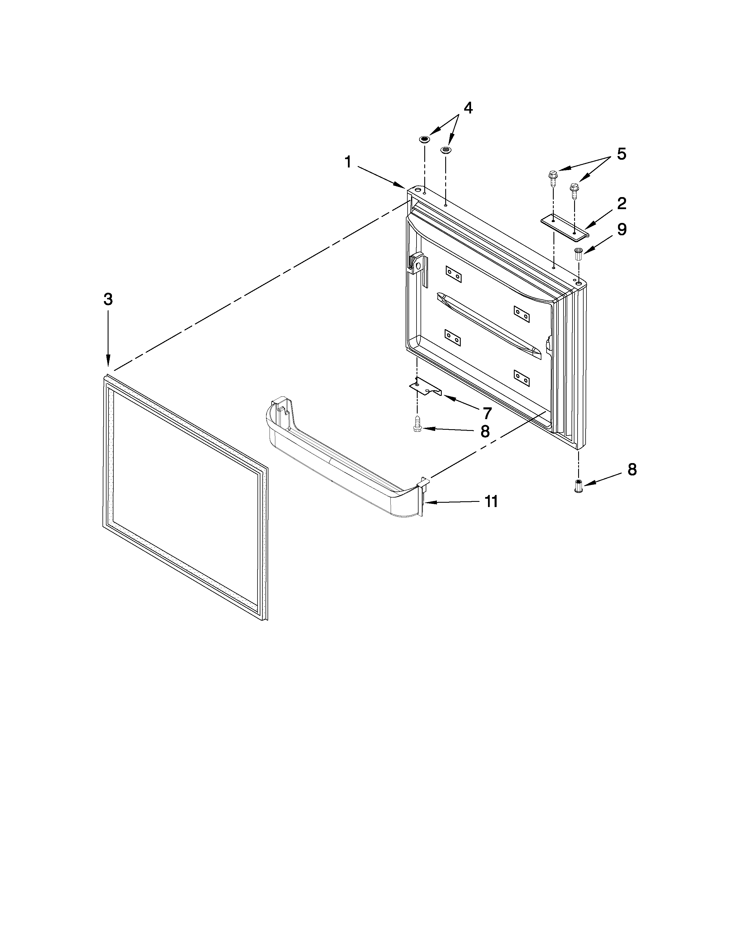 Kenmore 59675232405 freezer door parts diagram