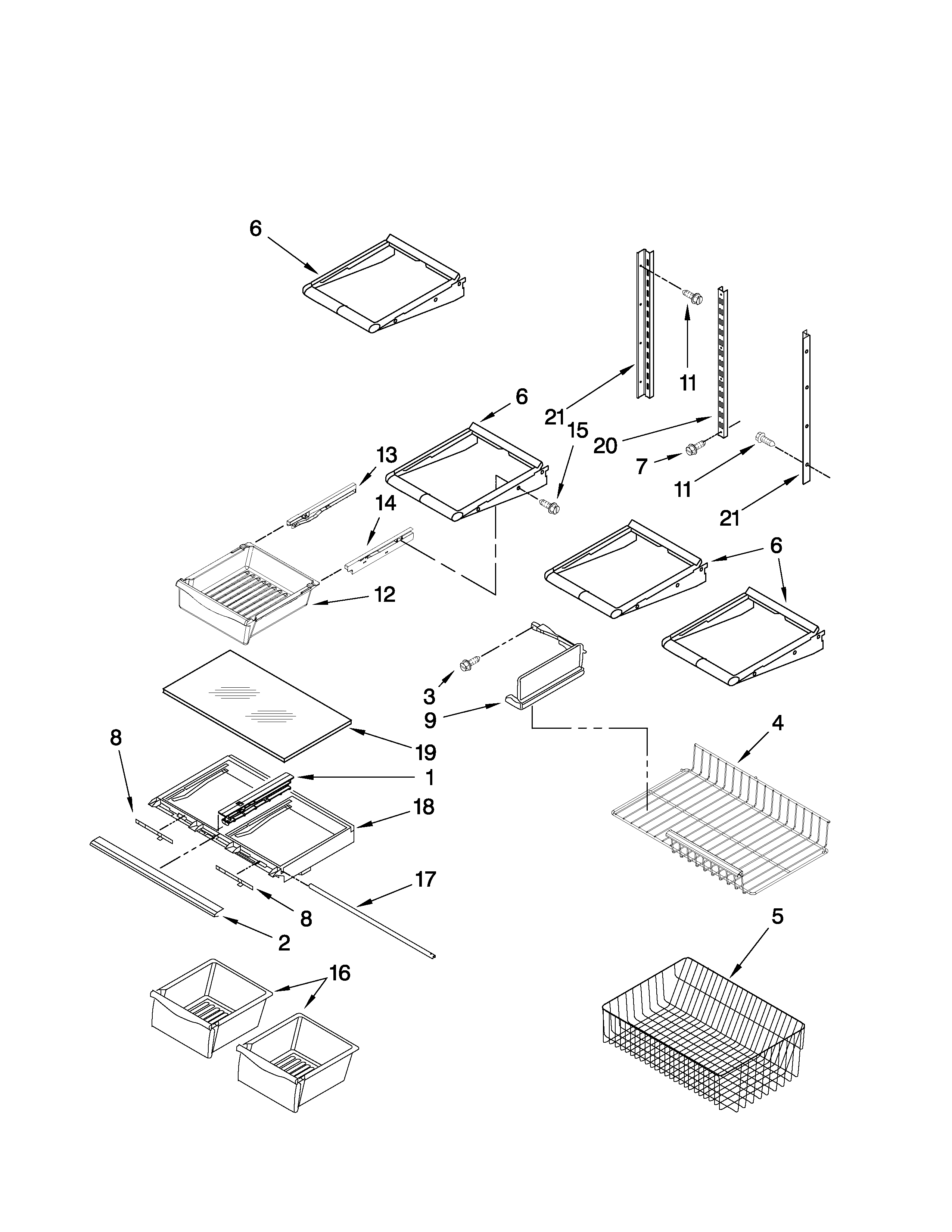 Kenmore 59675232405 shelf parts diagram
