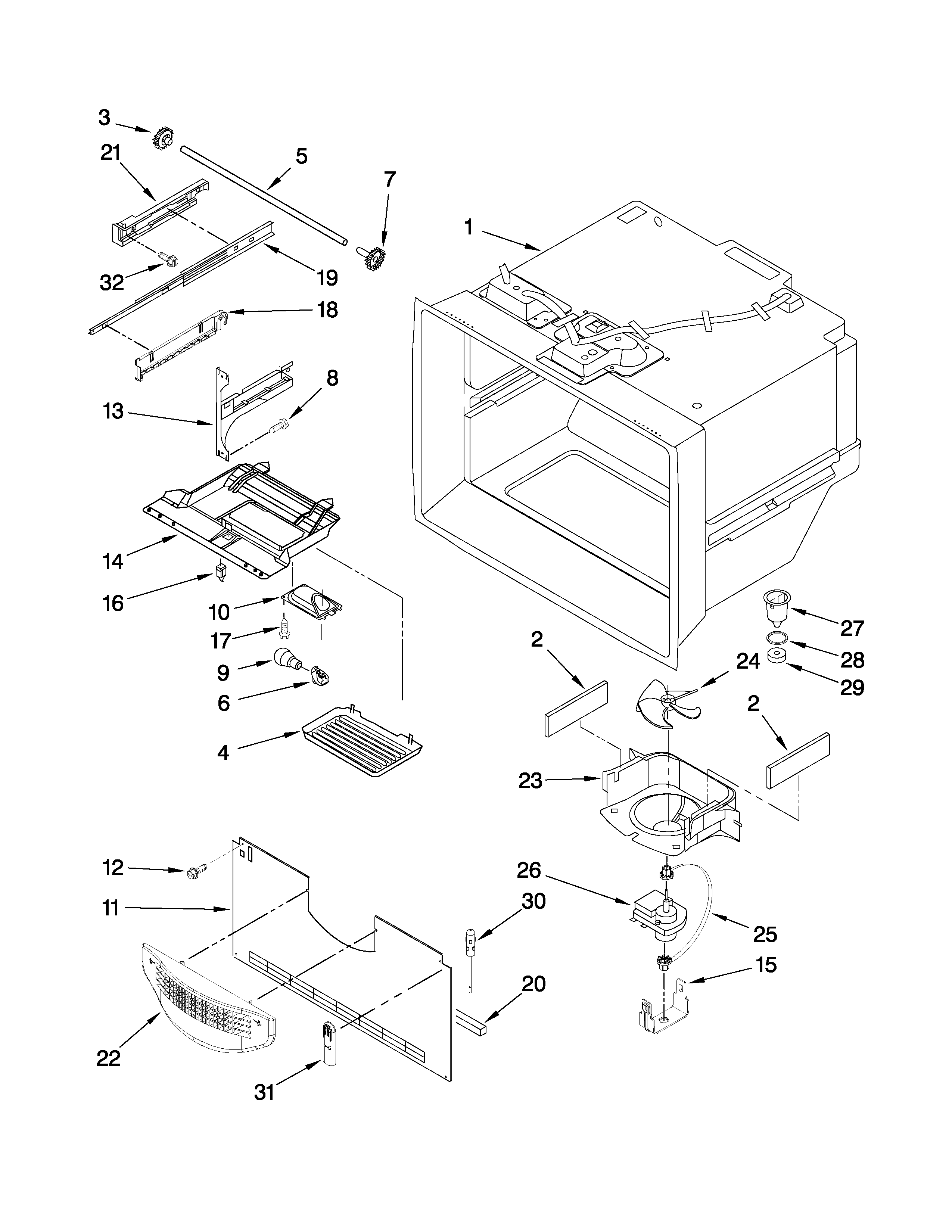 Kenmore 59667253601 freezer liner parts diagram