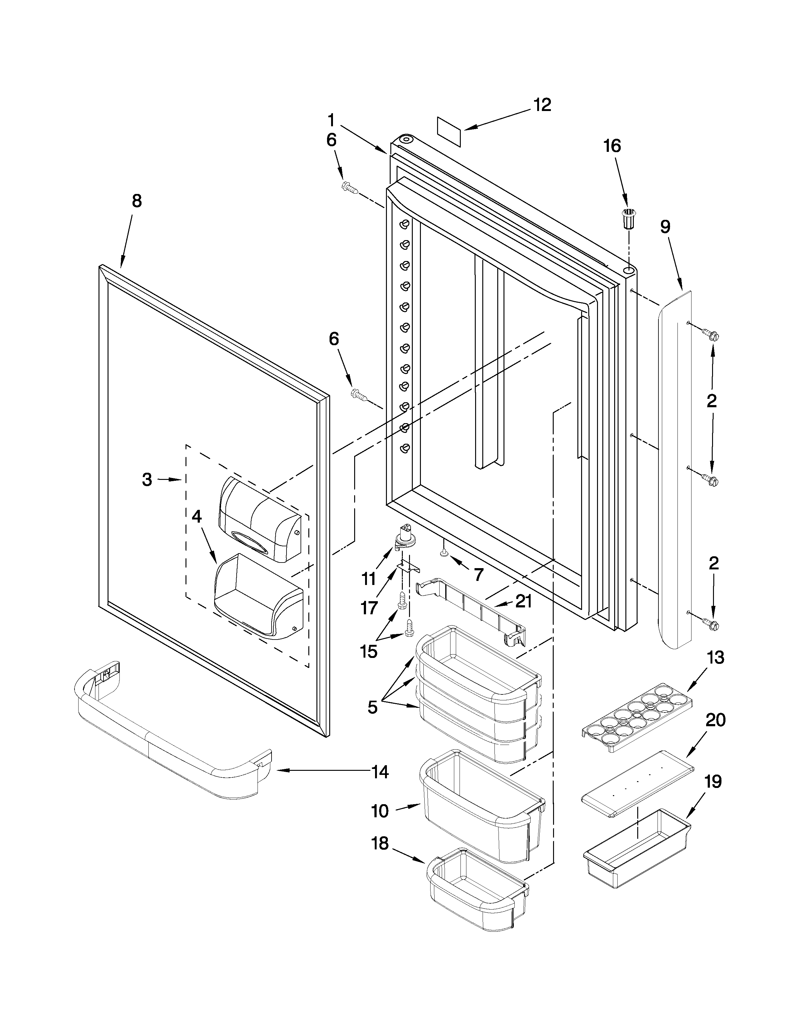 Kenmore 59667253601 refrigerator door parts diagram