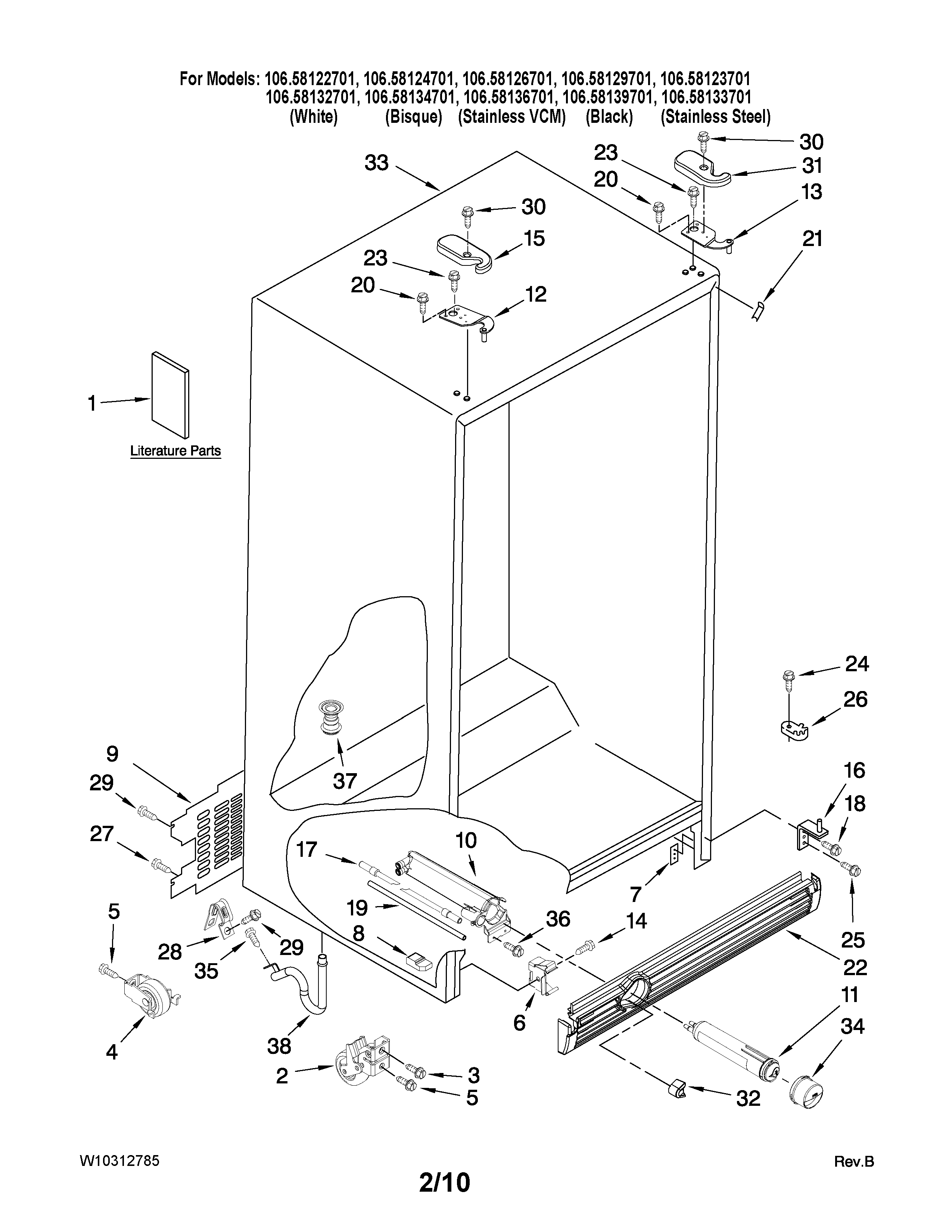 Kenmore 10658124701 cabinet parts diagram