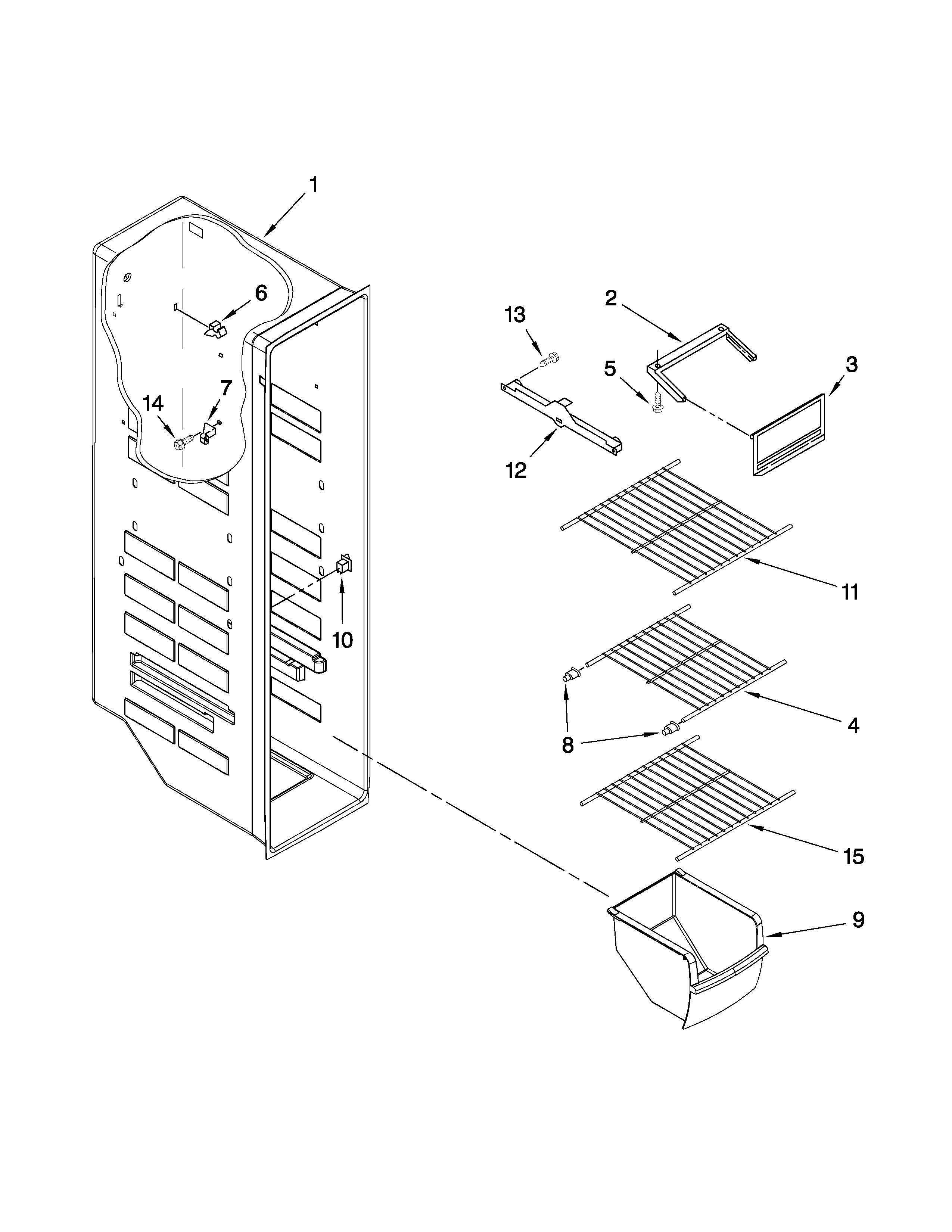 Kenmore 10658124701 freezer liner parts diagram