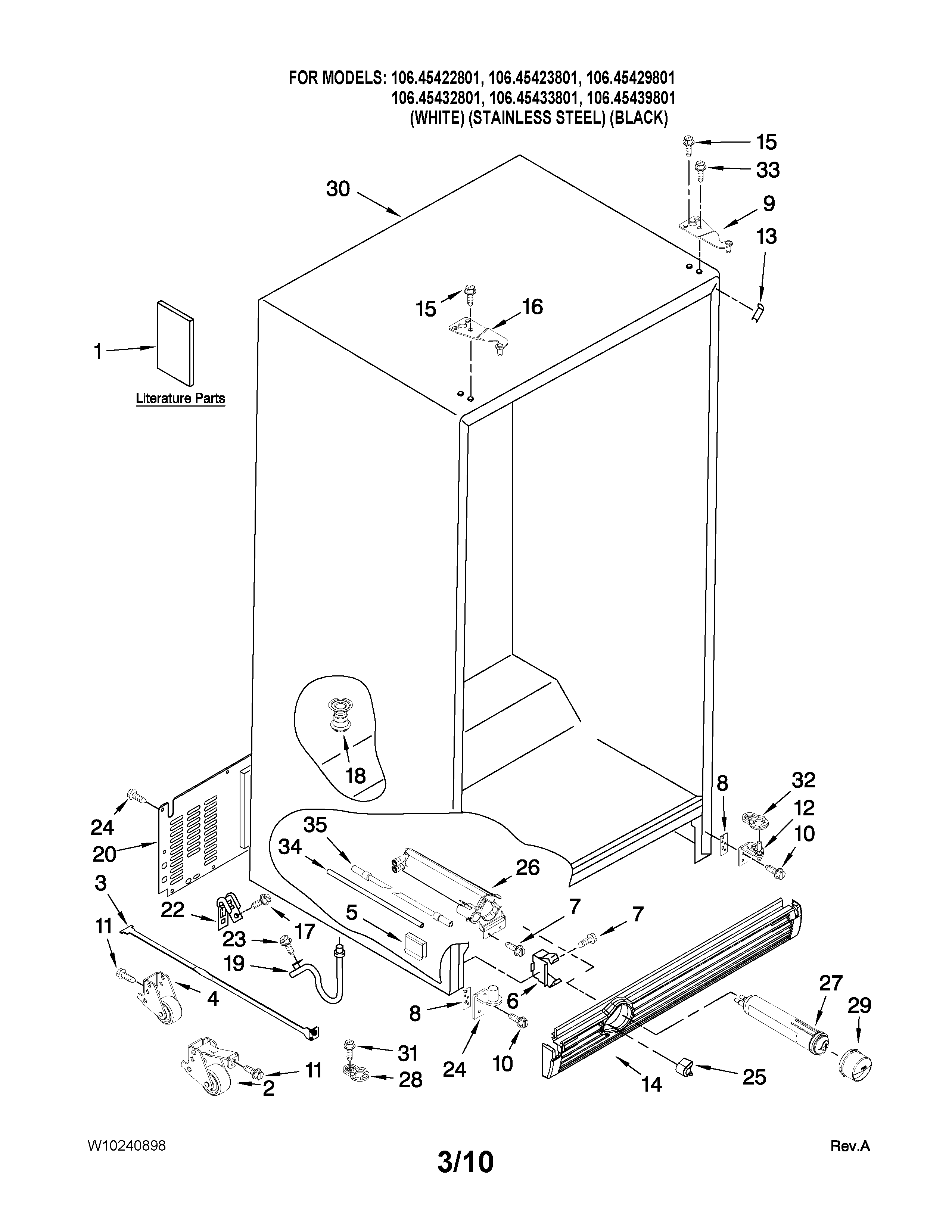 Kenmore Elite 10645433801 cabinet parts diagram