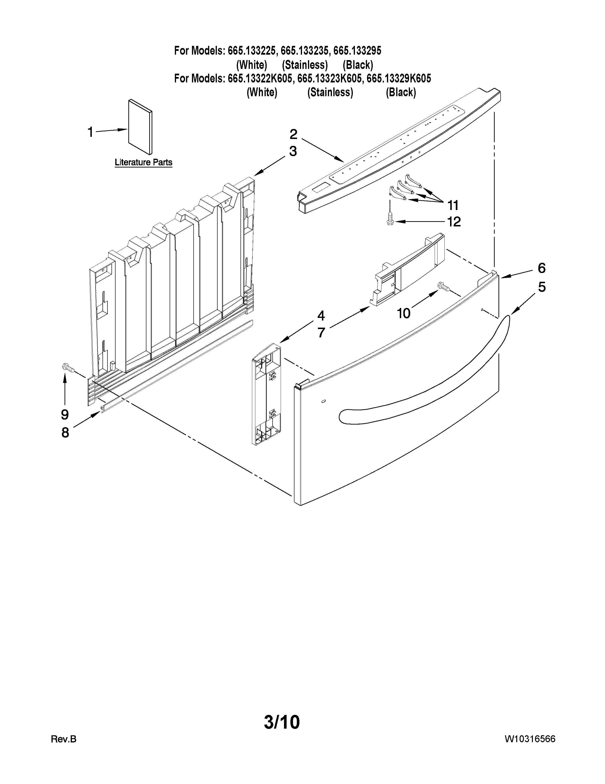 Kenmore Elite 665133295 front panel parts diagram