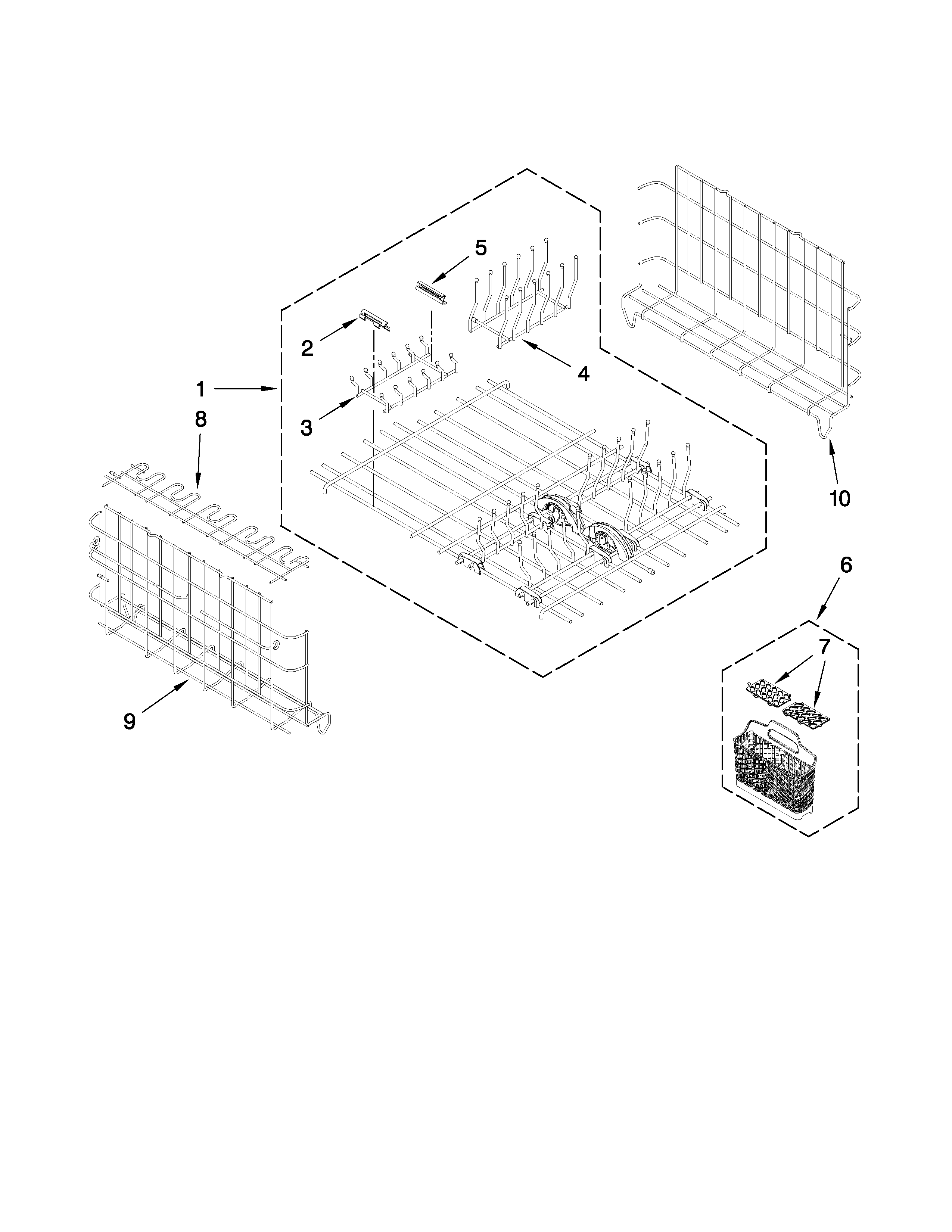 Kenmore Elite 665133295 upper and lower dishrack parts diagram