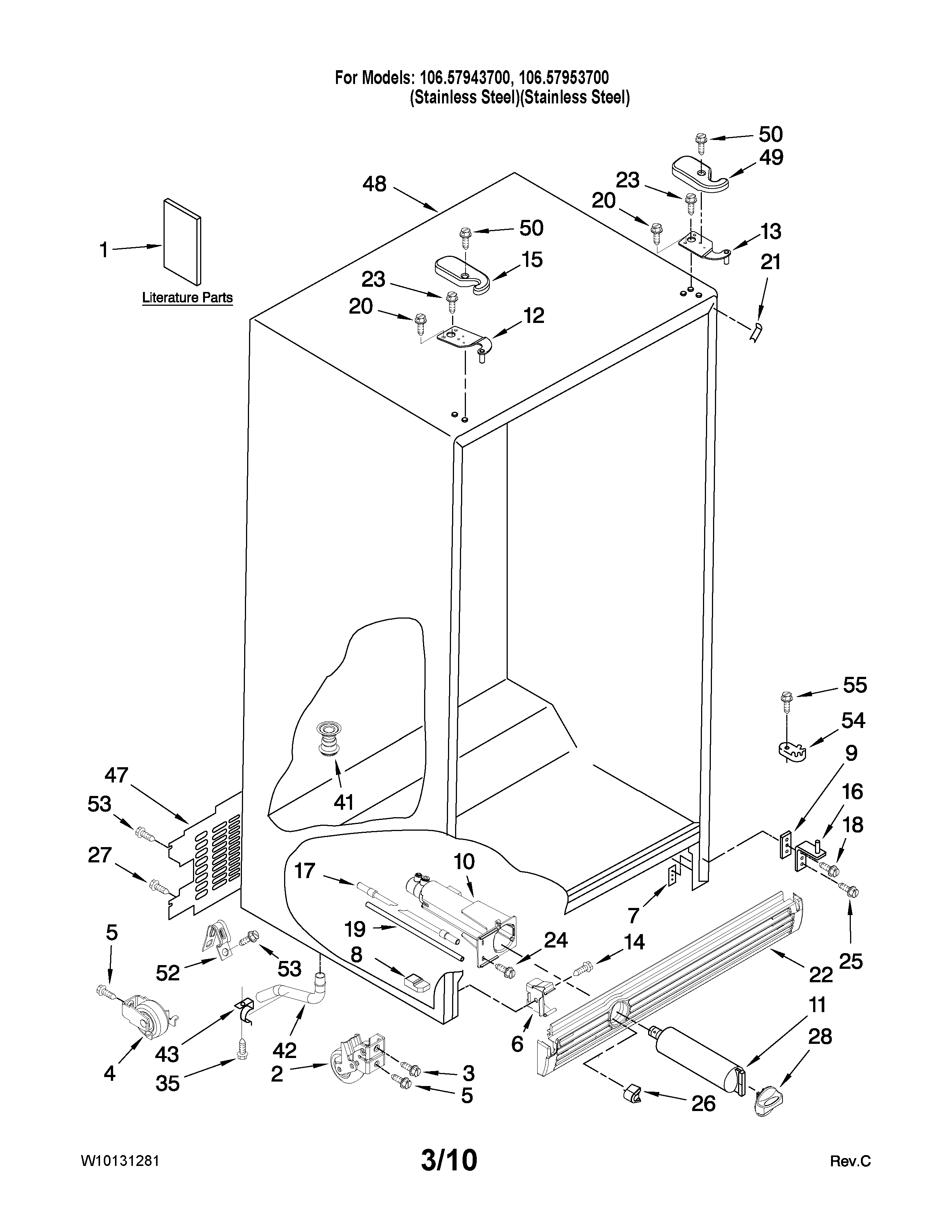 Kenmore 10657943700 cabinet parts diagram