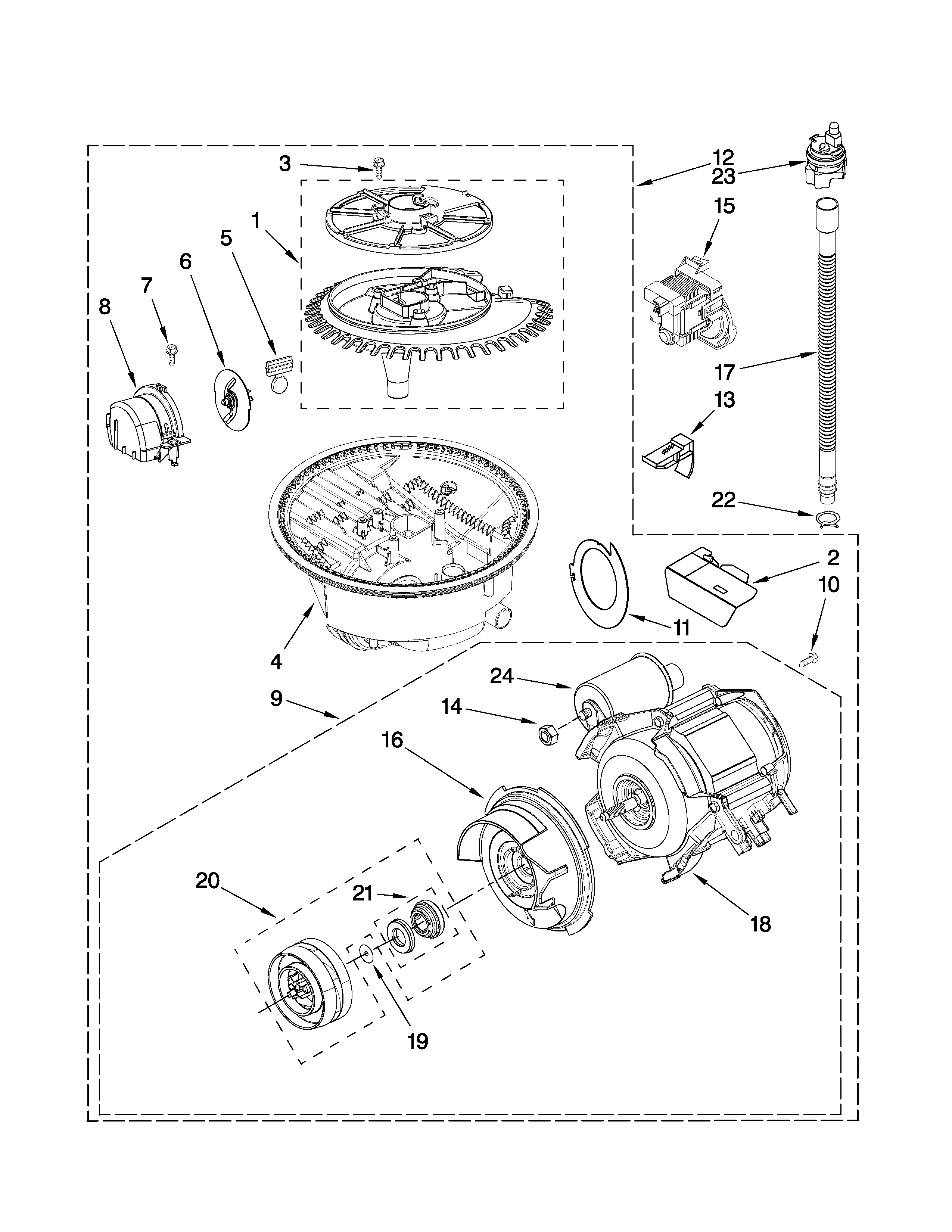 Kenmore 66513749K601 pump and motor parts diagram