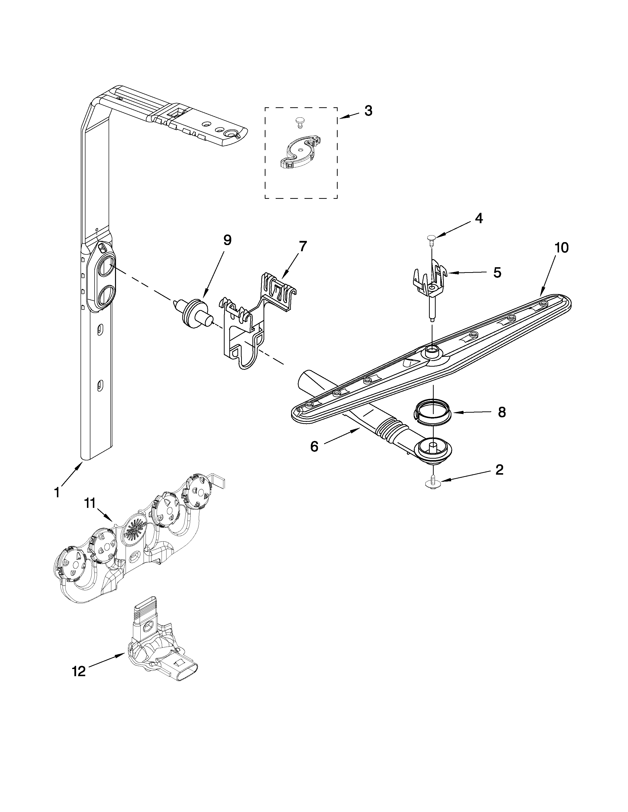 Kenmore 66513749K601 upper wash and rinse parts diagram