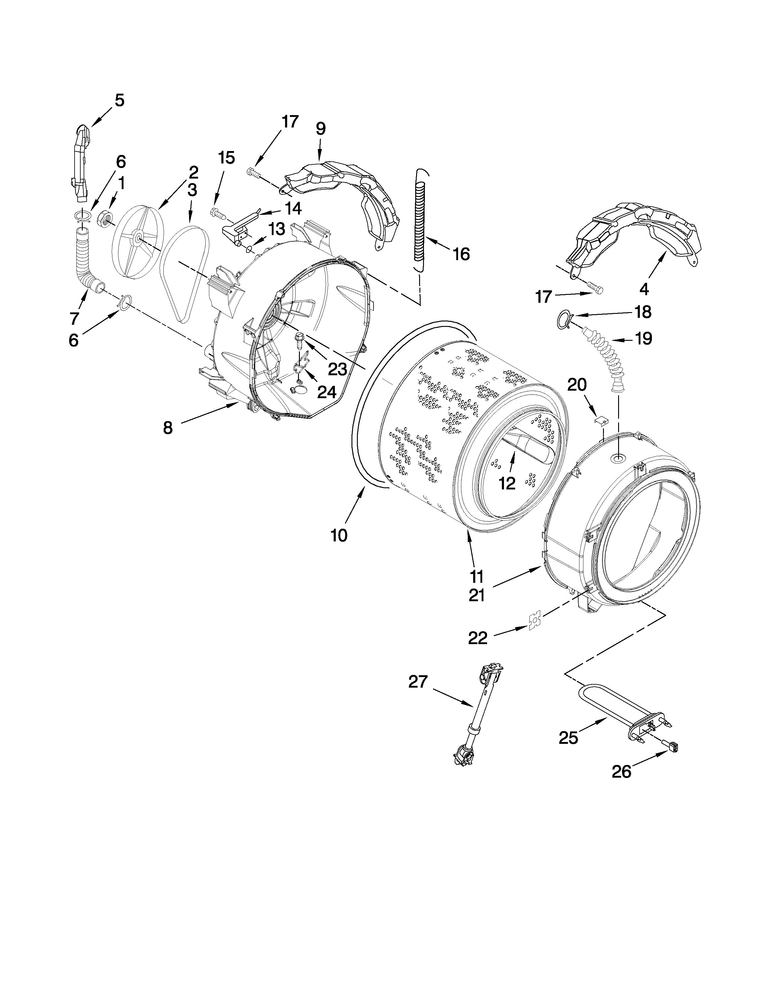 Kenmore Elite 11049962601 tub and basket parts diagram