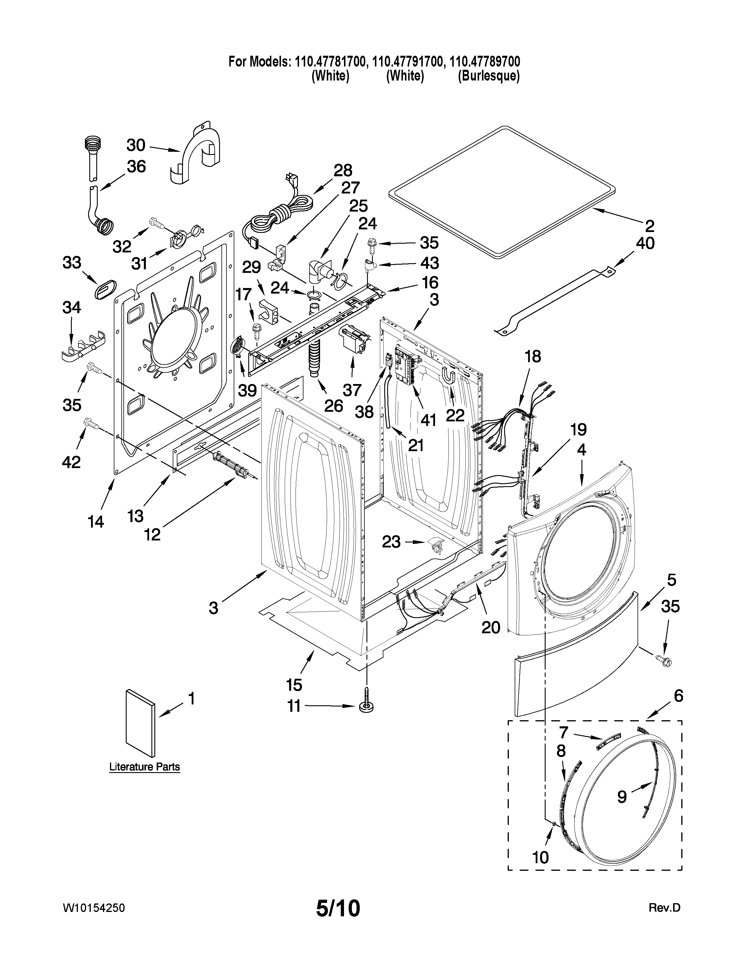 Kenmore Elite 11047789700 top and cabinet parts diagram