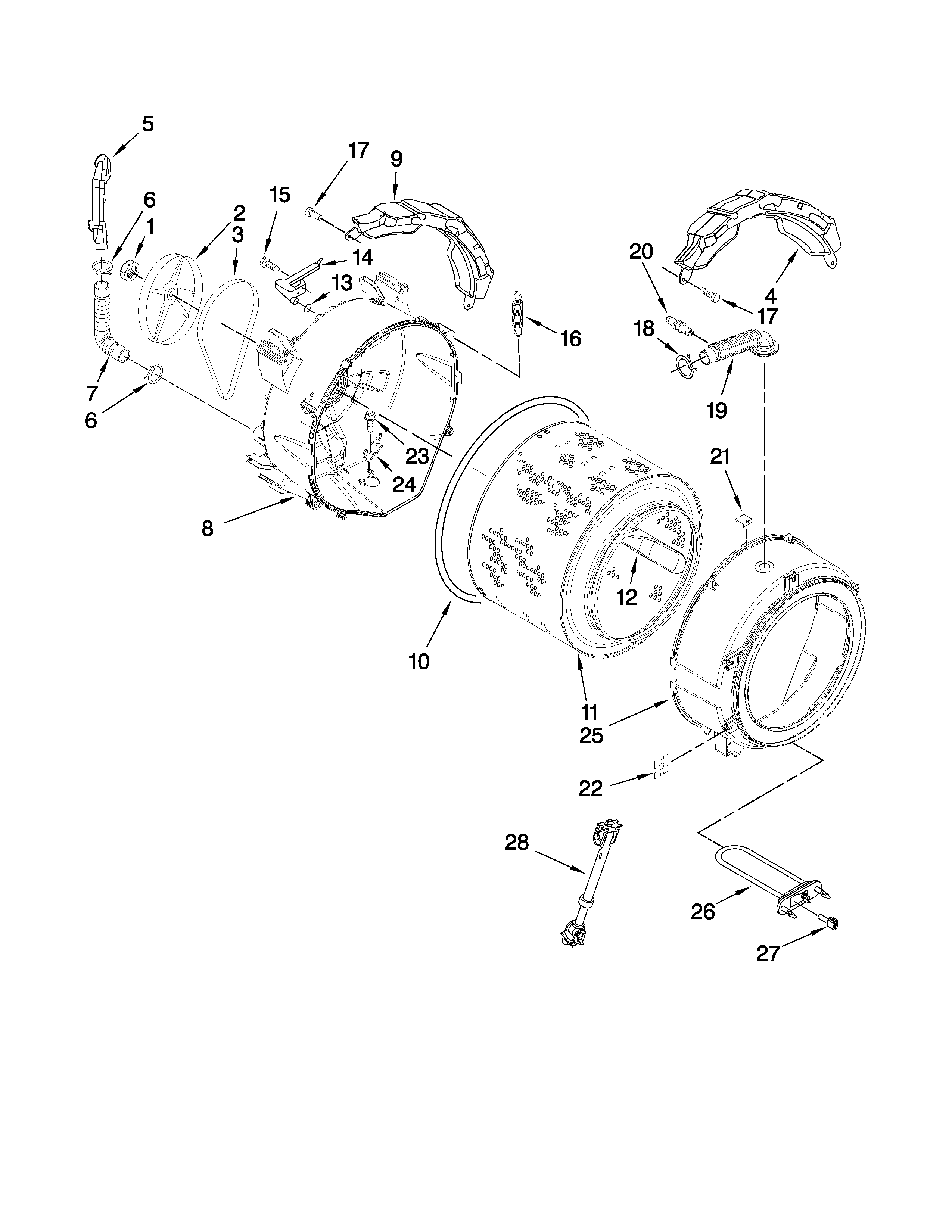 Kenmore Elite 11047781701 tub and basket parts diagram