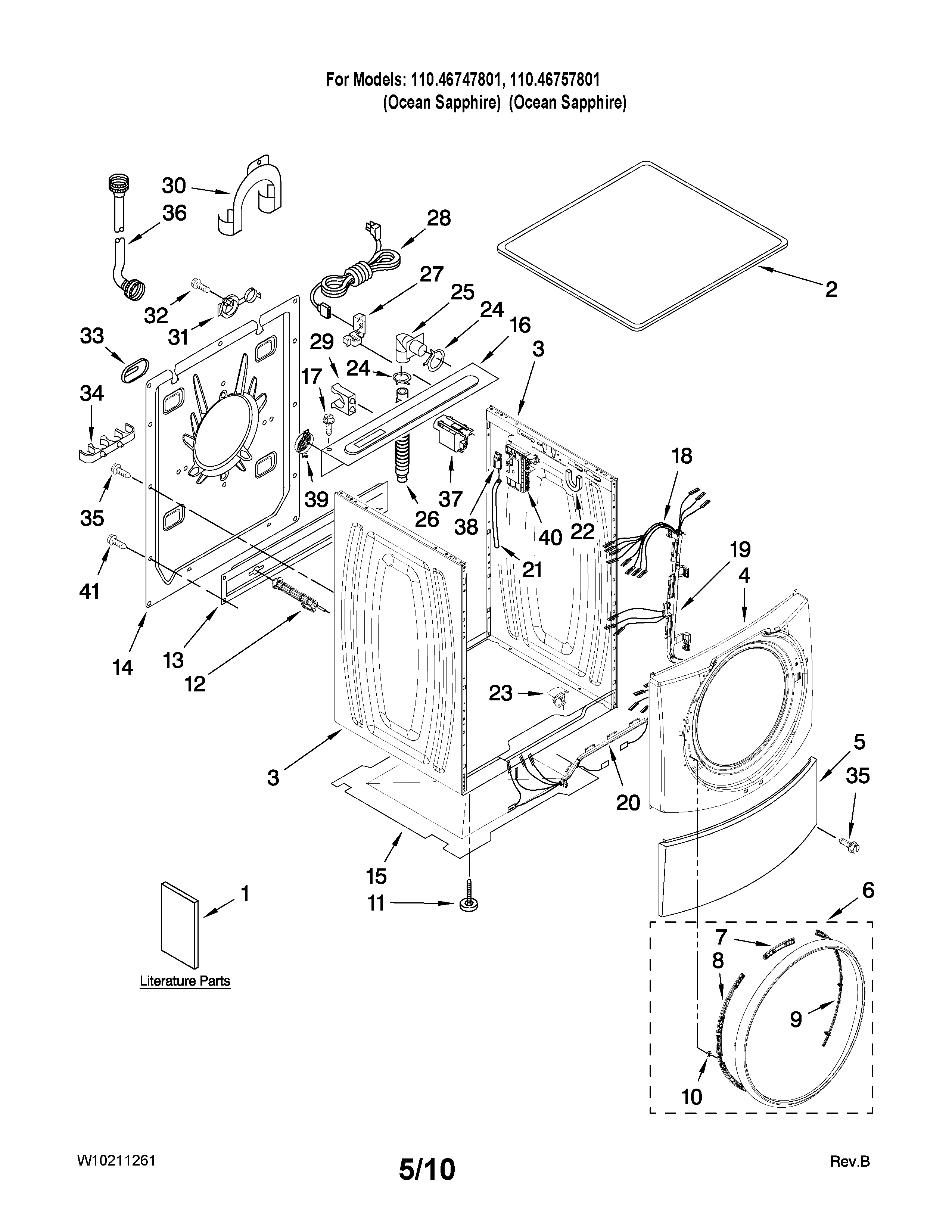 Kenmore Elite 11046747801 top and cabinet parts diagram