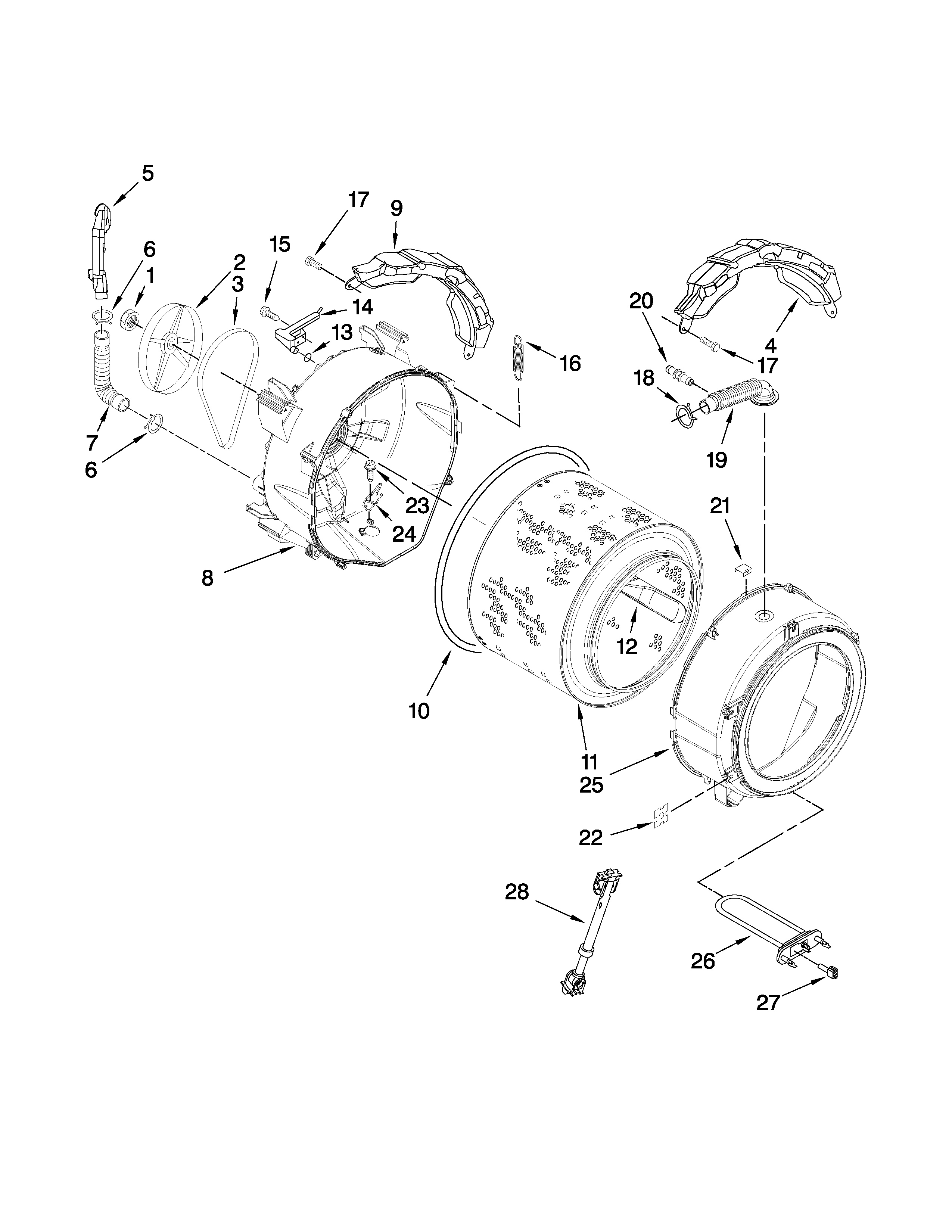 Kenmore Elite 11046747801 tub and basket parts diagram