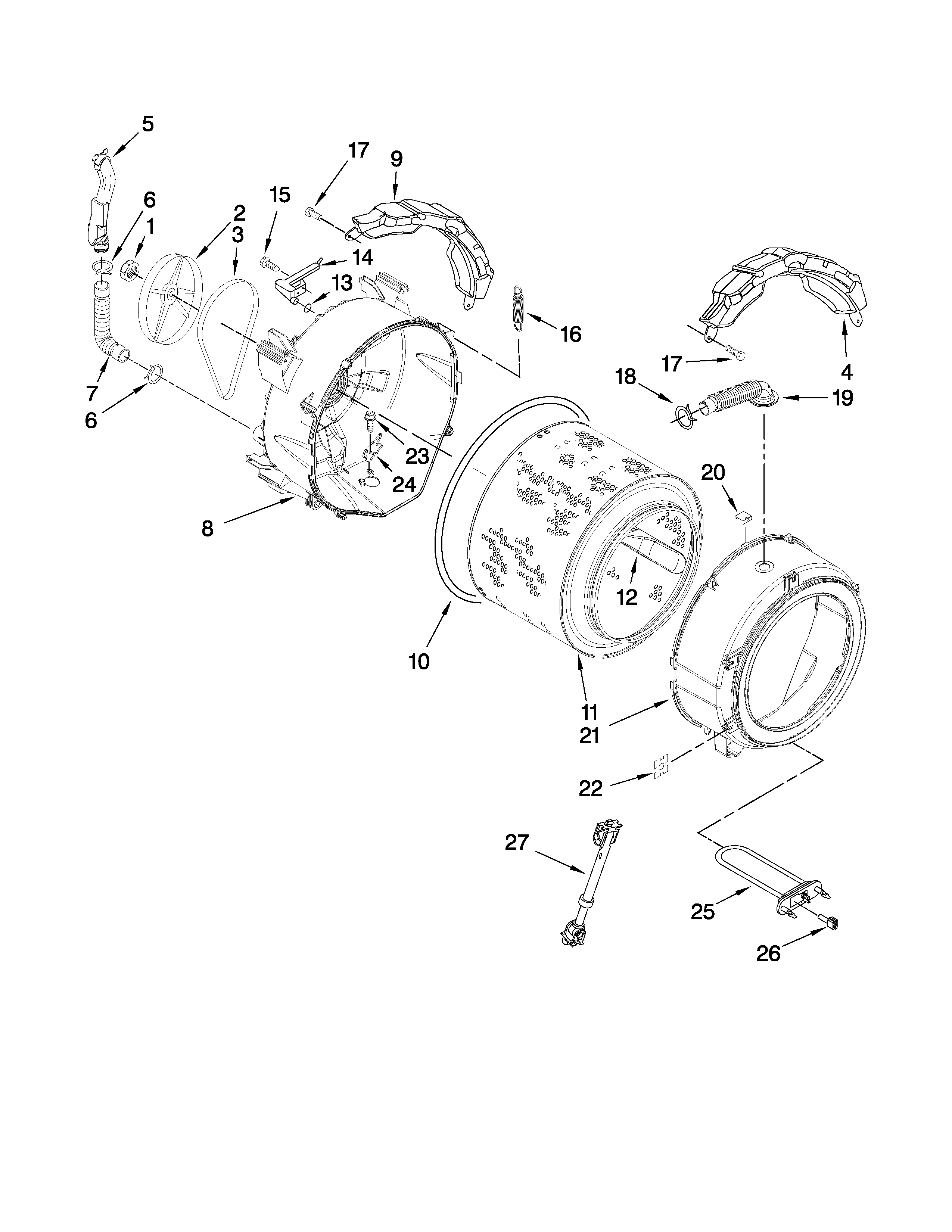 Kenmore Elite 11049962603 tub and basket parts diagram