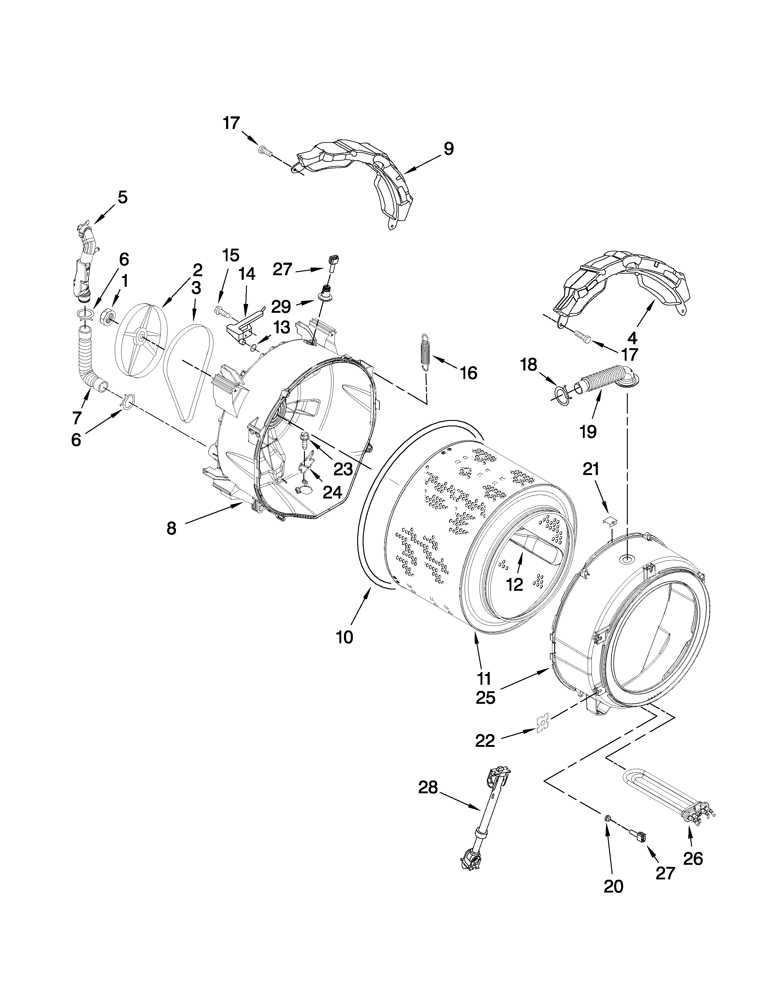 Kenmore Elite 11046742702 tub and basket parts diagram