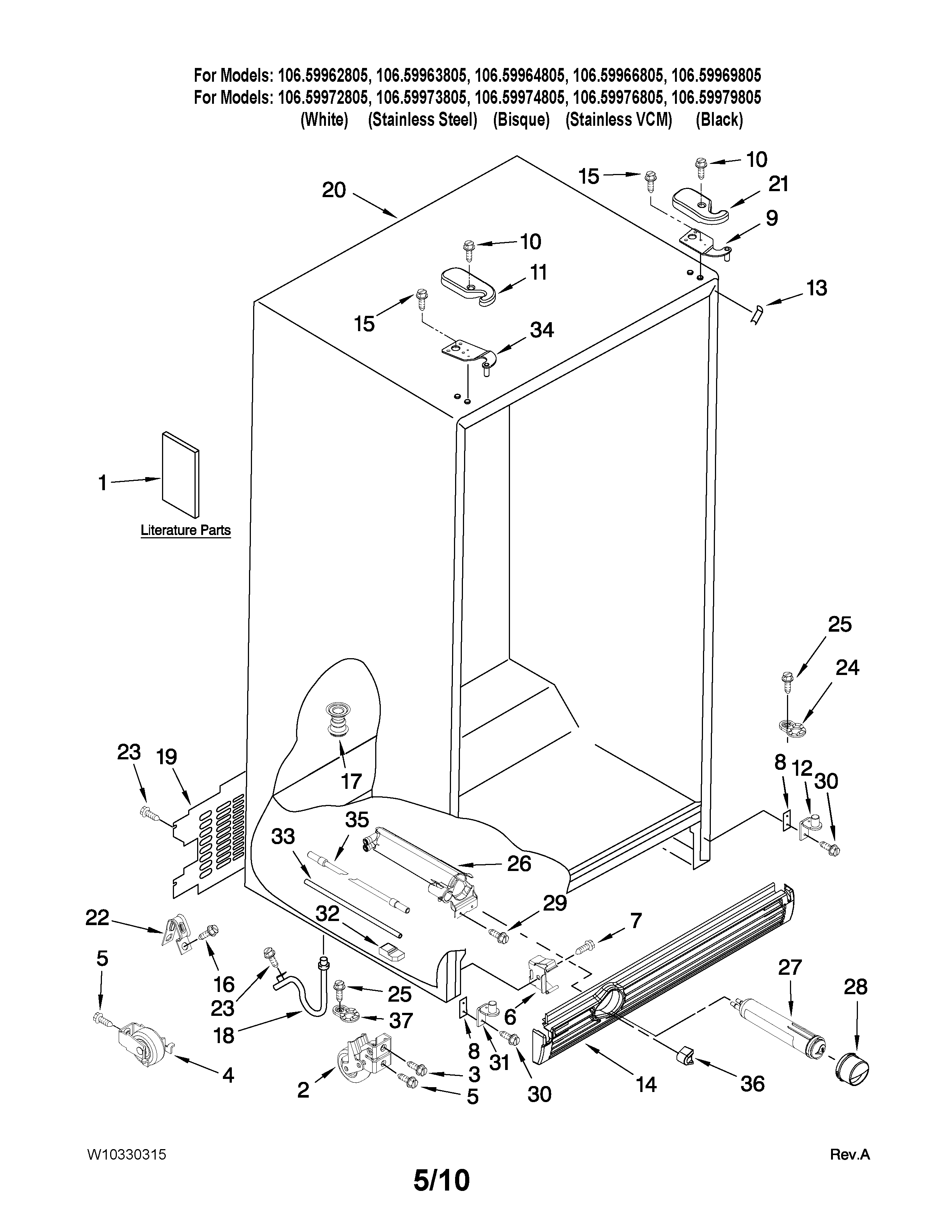 Kenmore Elite 10659972805 cabinet parts diagram
