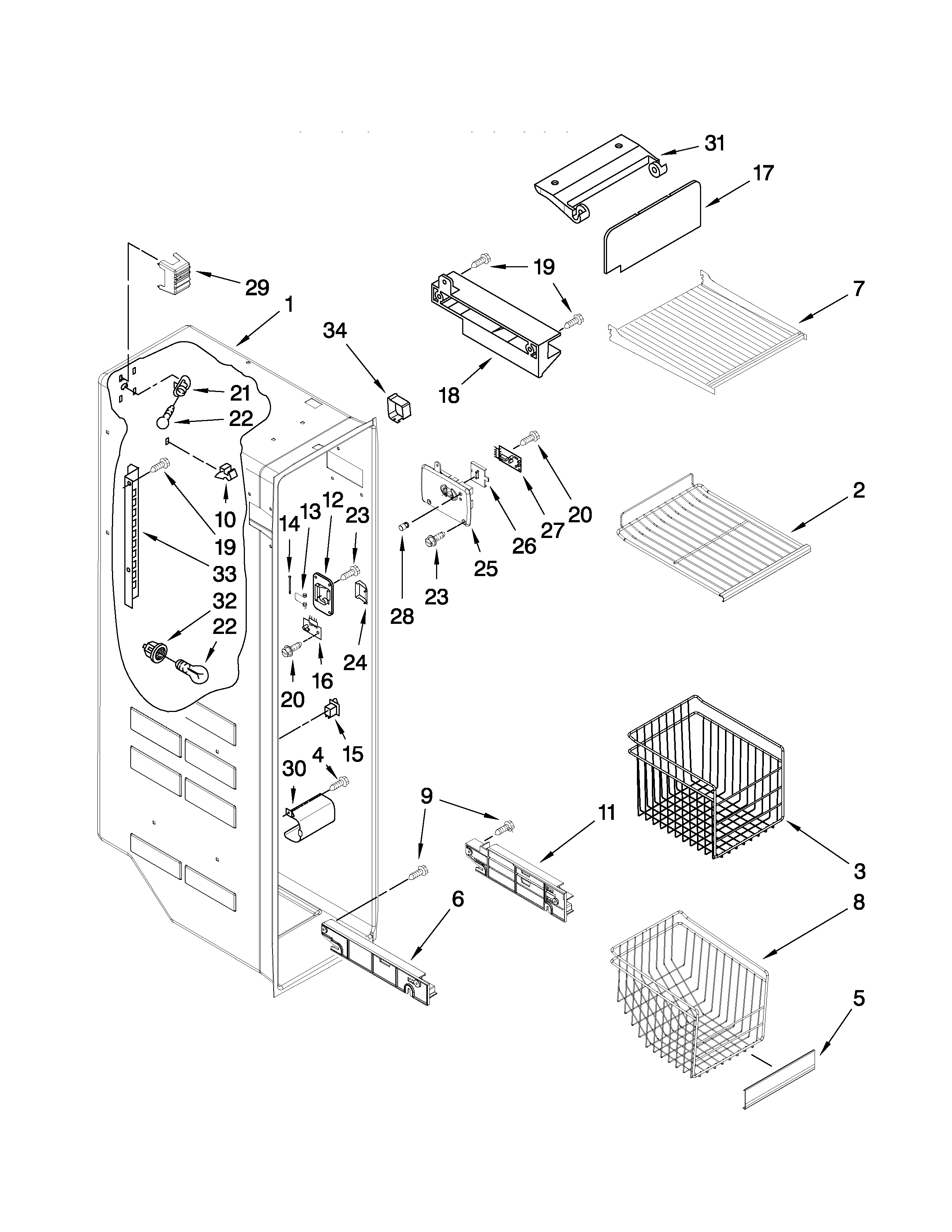 Kenmore Elite 10659972805 freezer liner parts diagram