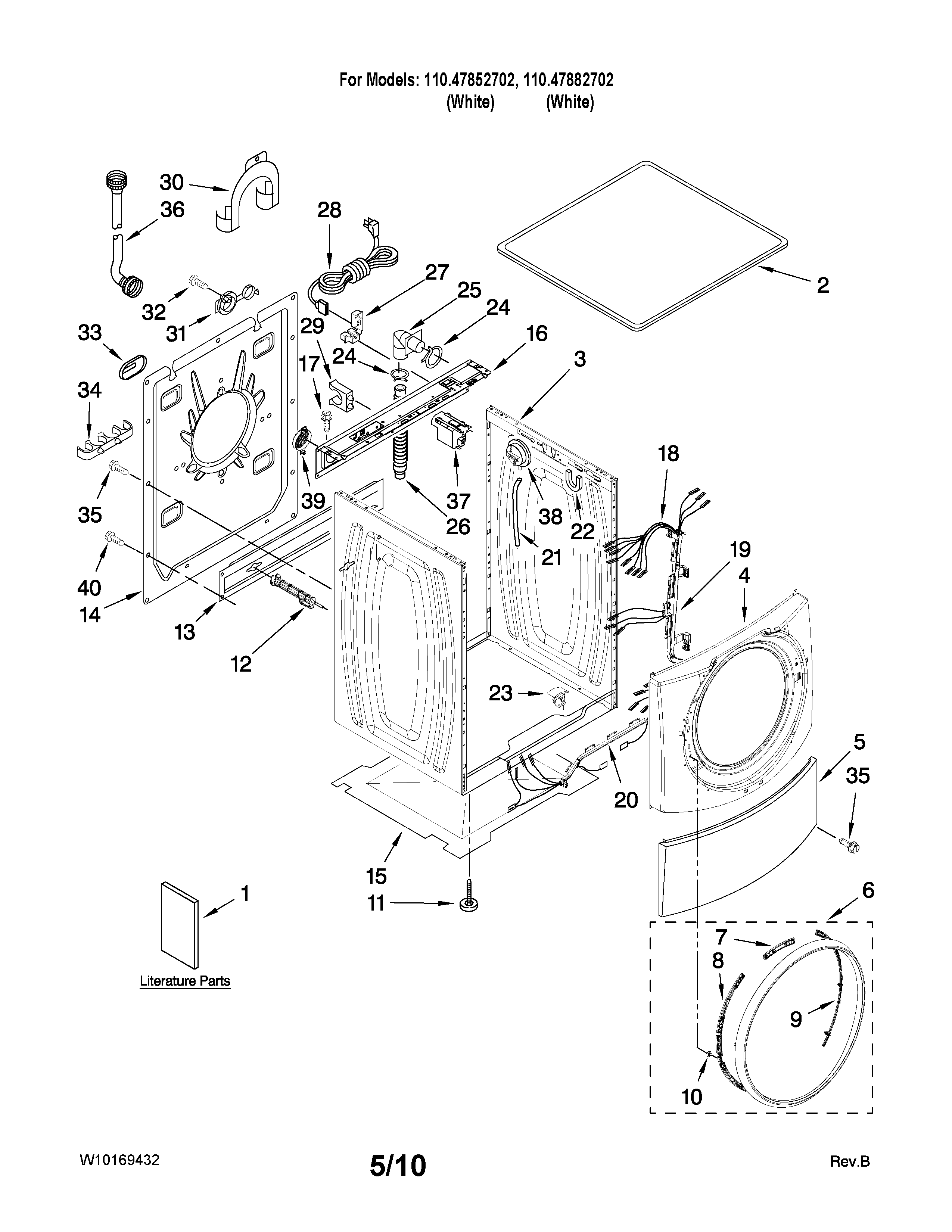 Kenmore Elite 11047882702 top and cabinet parts diagram