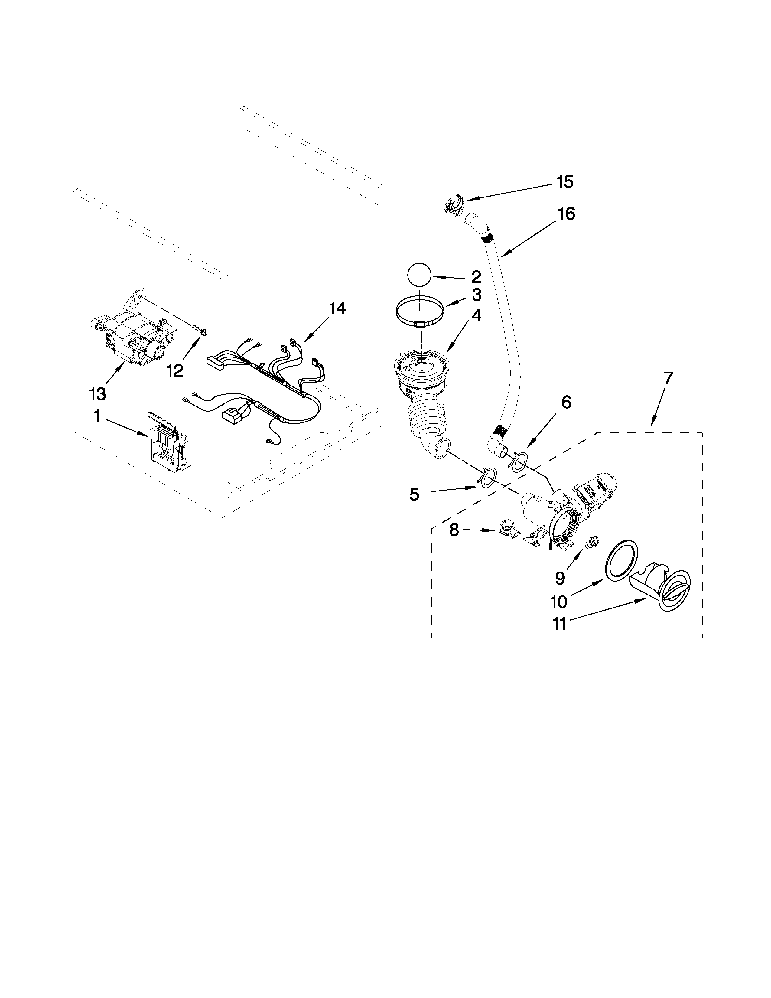 Kenmore Elite 11047882702 pump and motor parts diagram