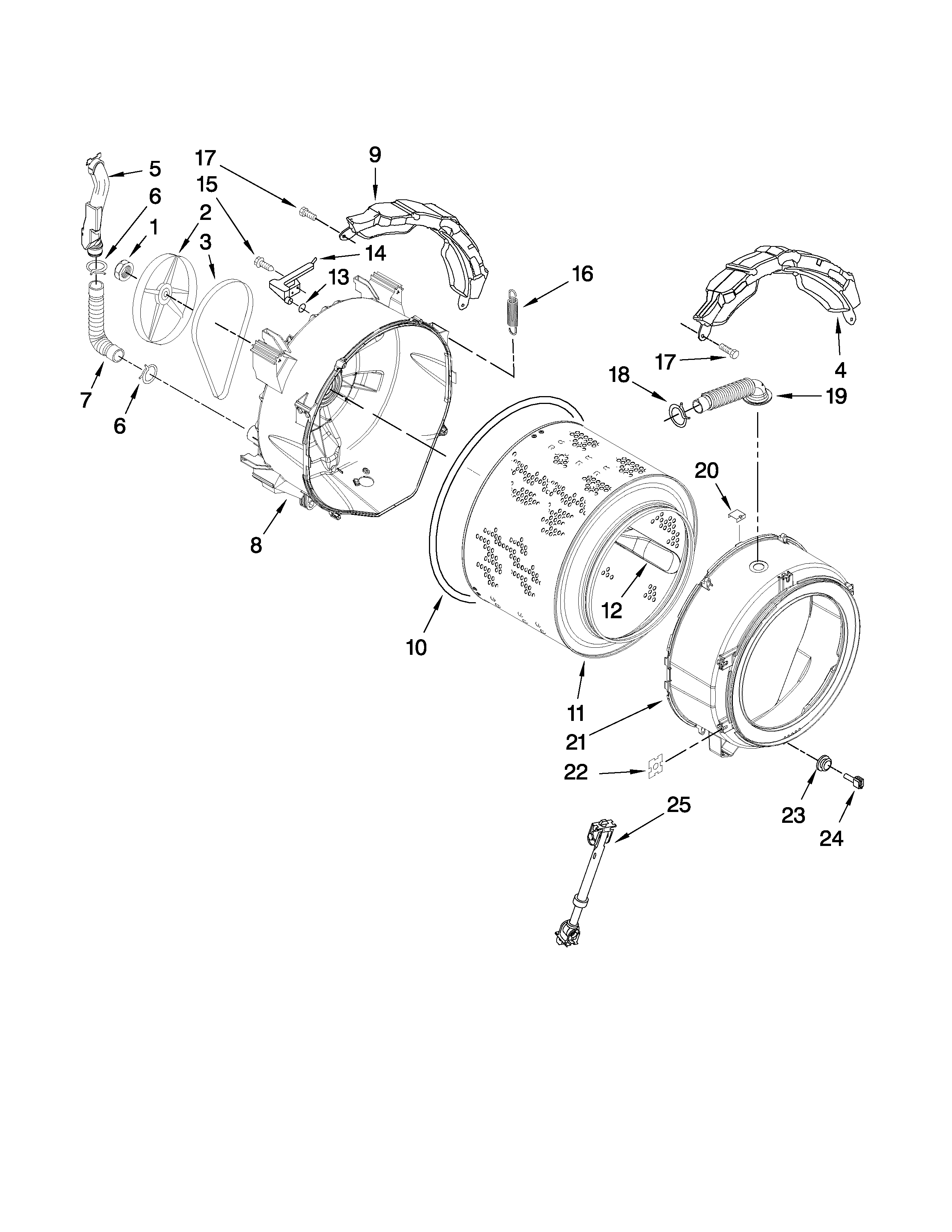 Kenmore Elite 11047882703 tub and basket parts diagram