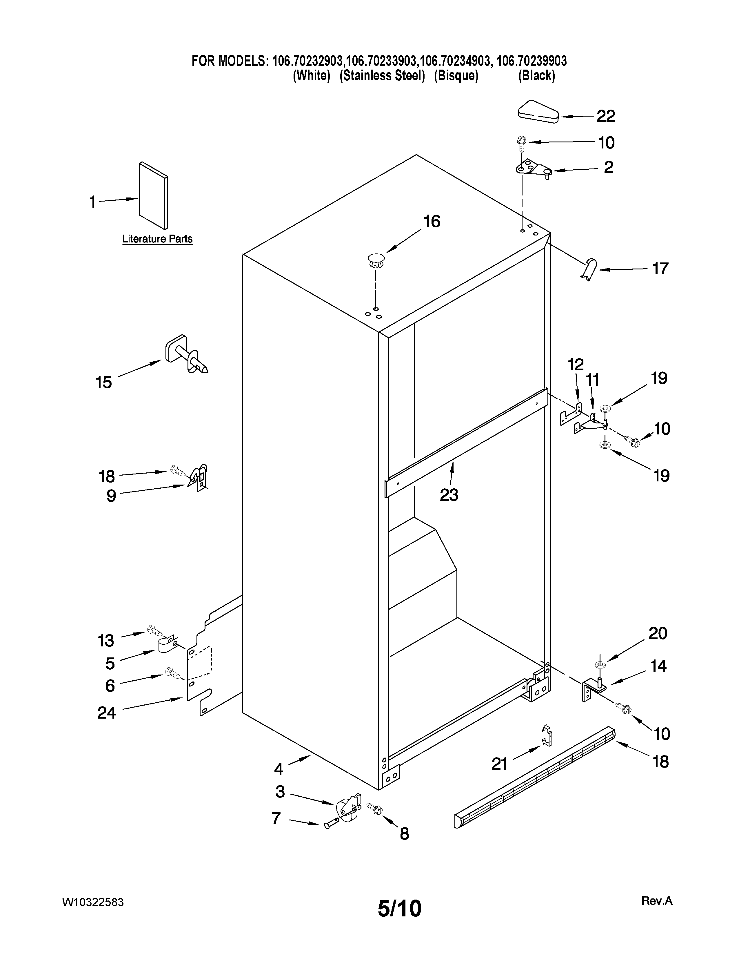 Kenmore 10670232903 cabinet parts diagram