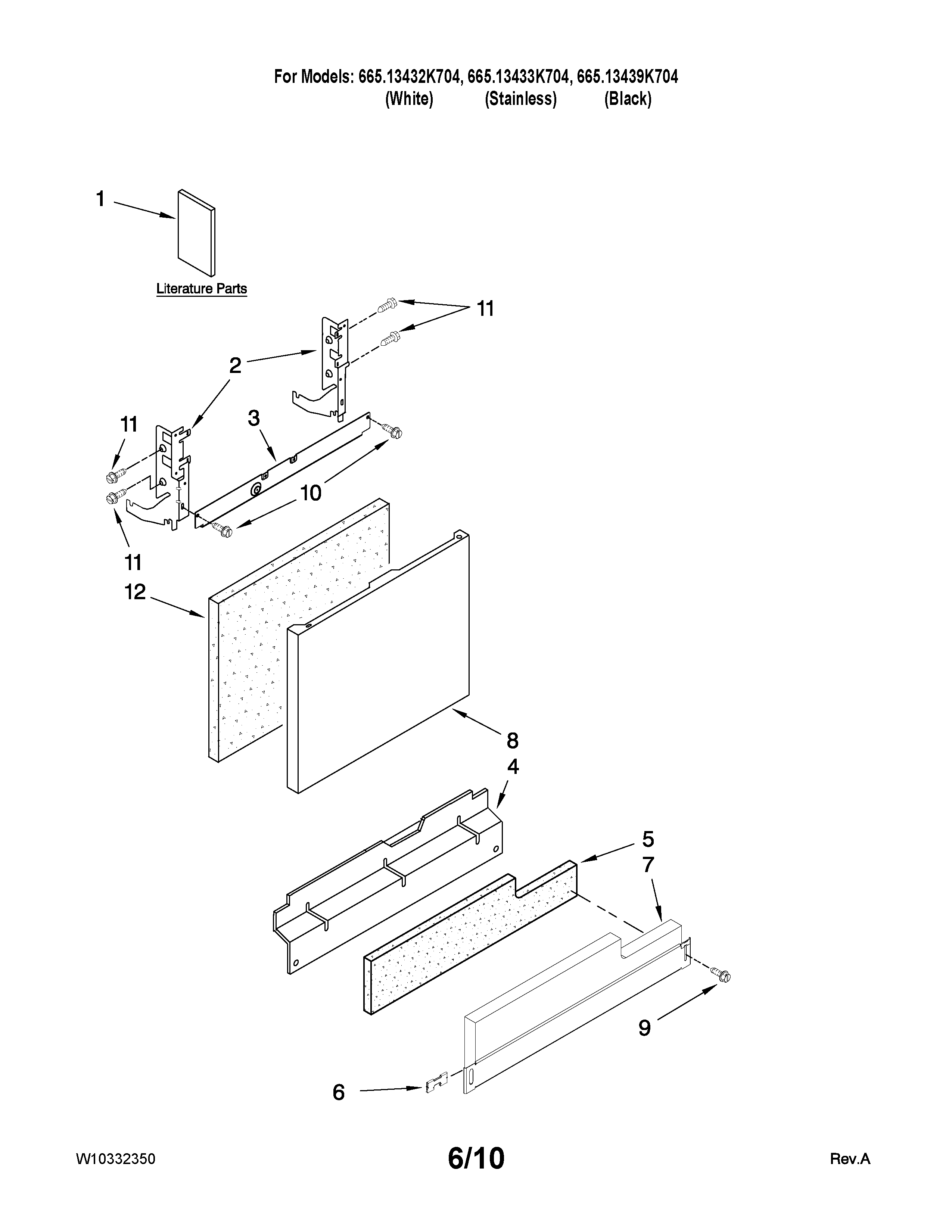 Kenmore Elite 66513433K704 door and panel parts diagram