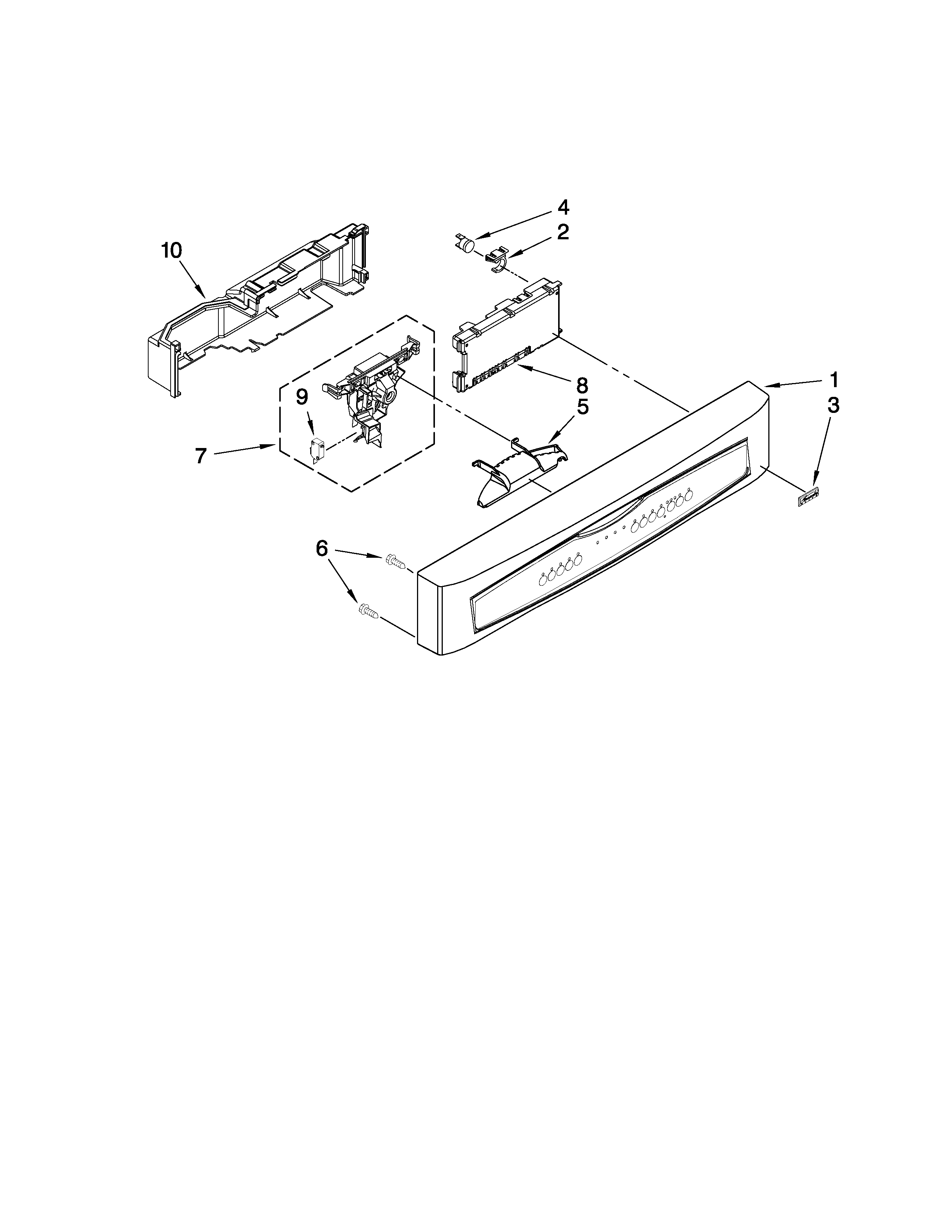 Kenmore Elite 66513433K704 control panel and latch parts diagram