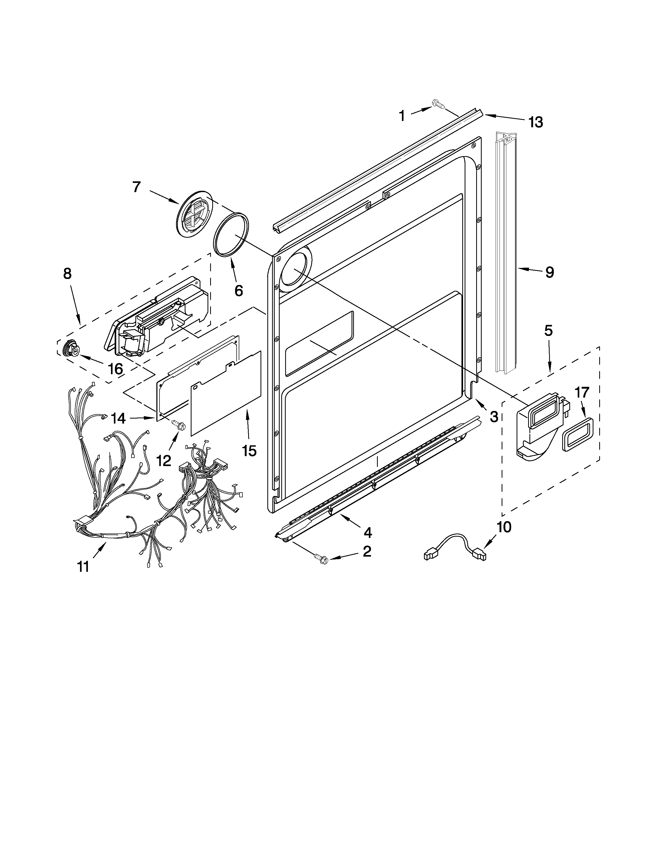 Kenmore Elite 66513433K704 inner door parts diagram