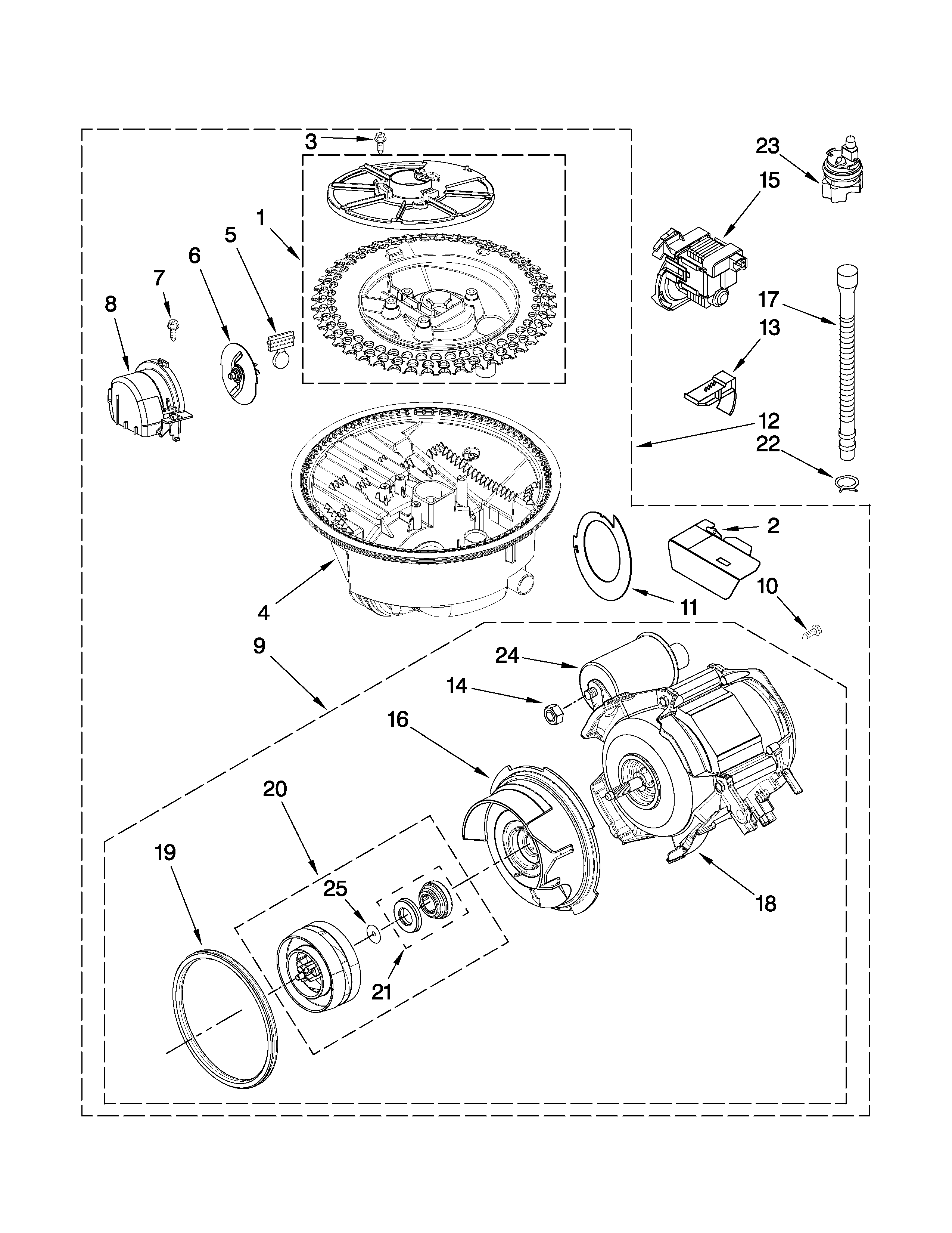 Kenmore Elite 66513433K704 pump and motor parts diagram