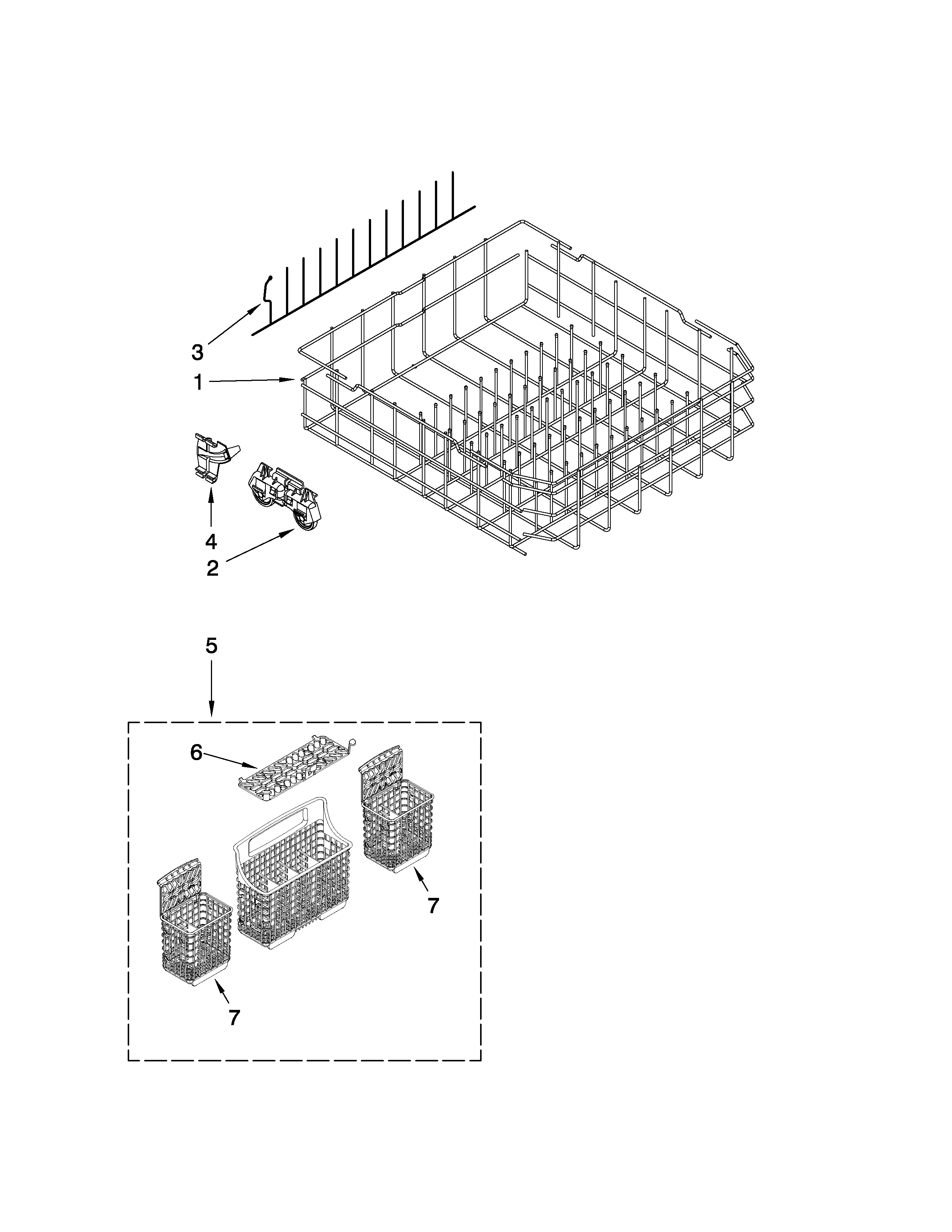 Kenmore Elite 66513433K704 lower rack parts diagram