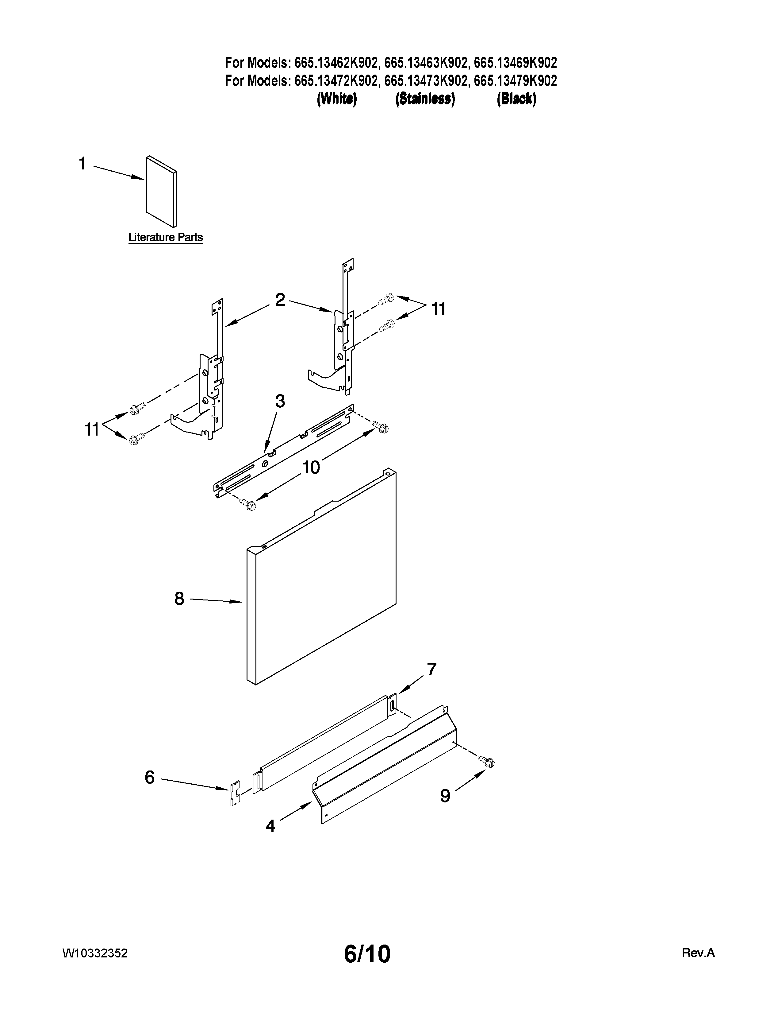 Kenmore 66513479K902 door and panel parts diagram