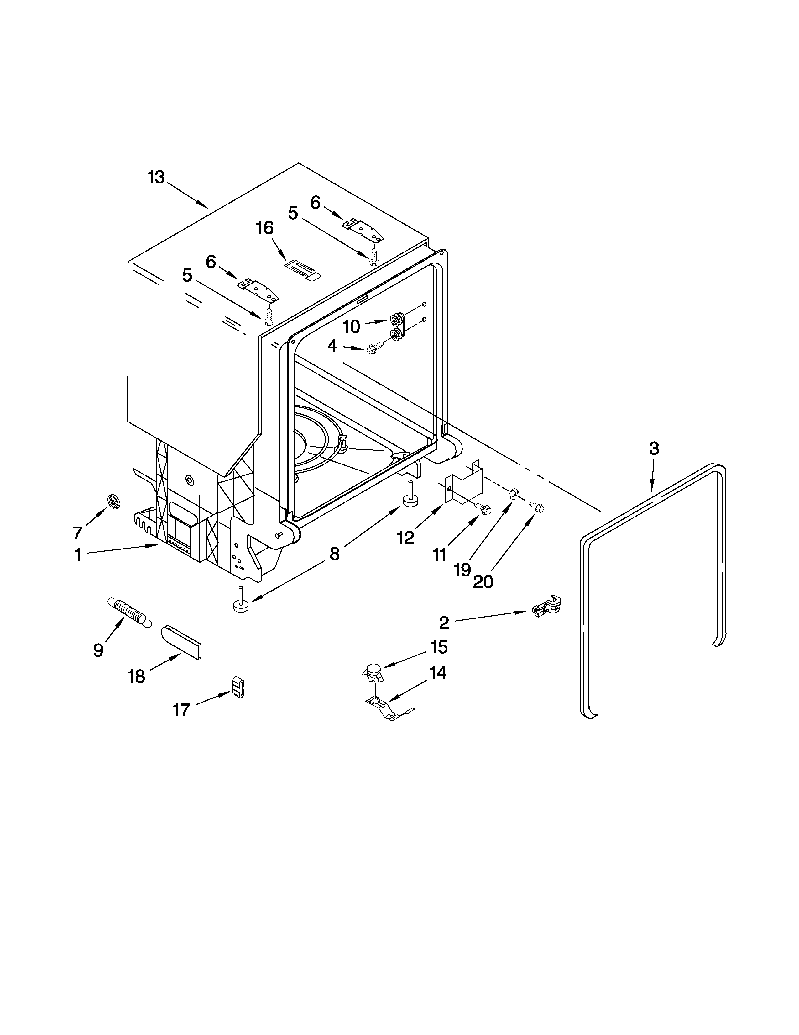 Kenmore 66513479K902 tub and frame parts diagram