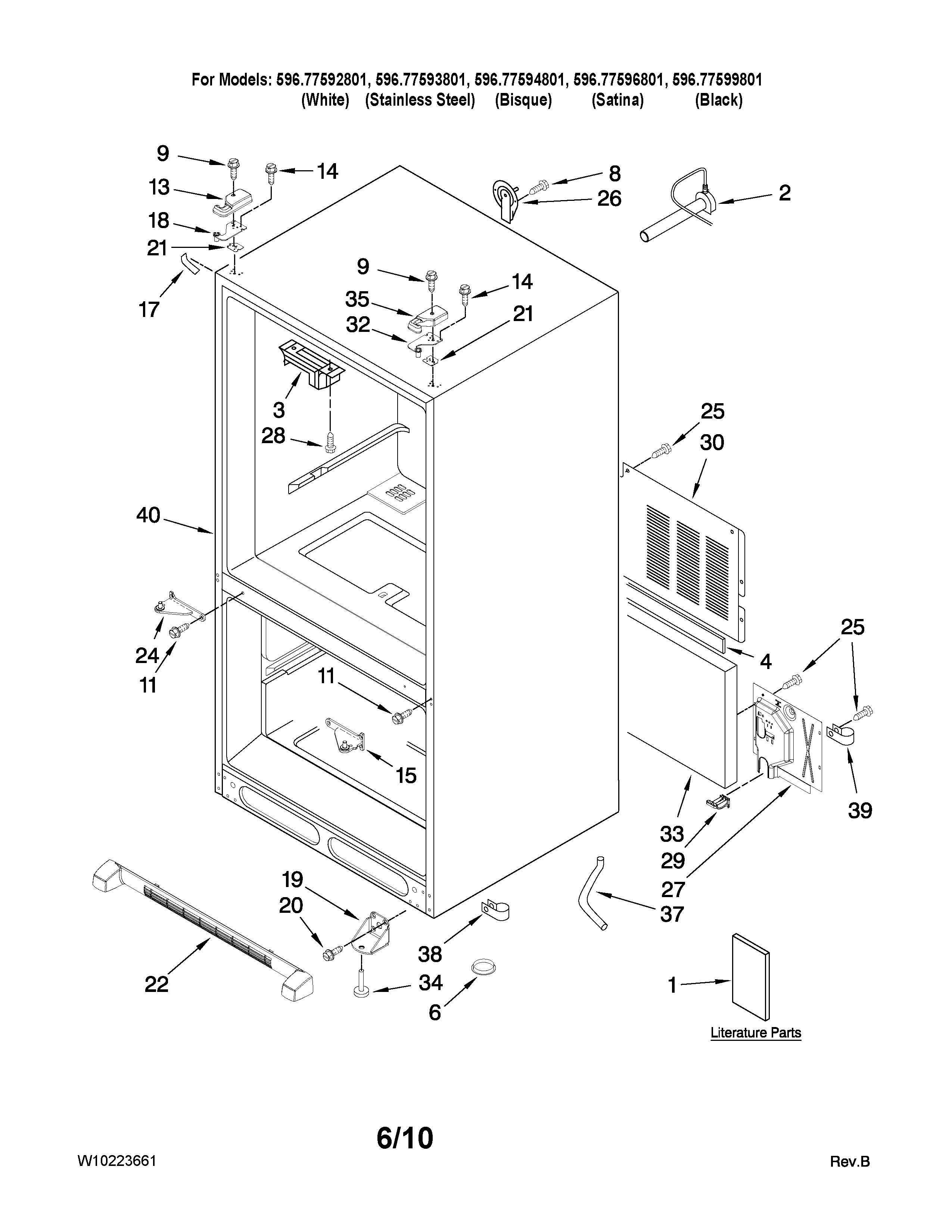 Kenmore Elite 59677593801 cabinet parts diagram