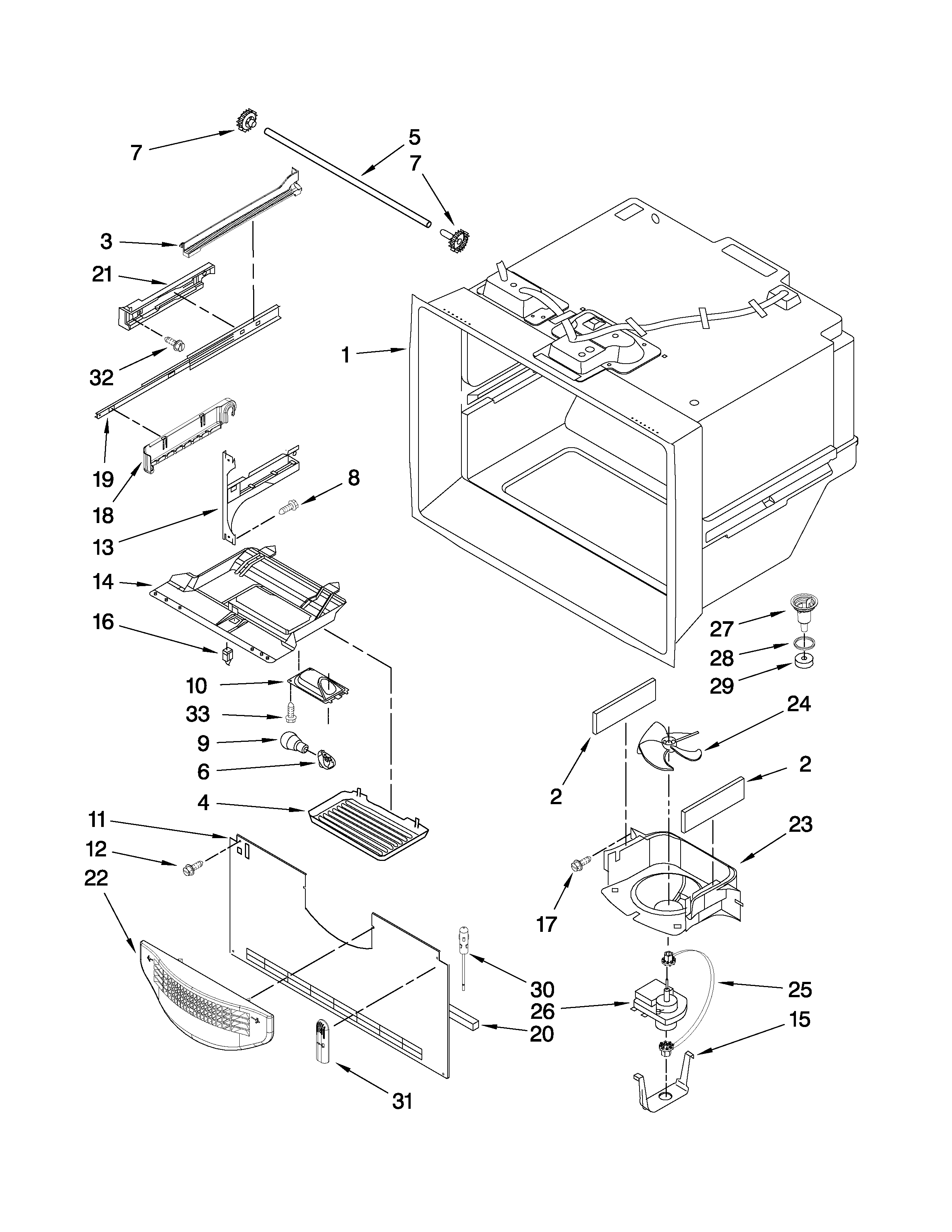 Kenmore Elite 59677593801 freezer liner parts diagram