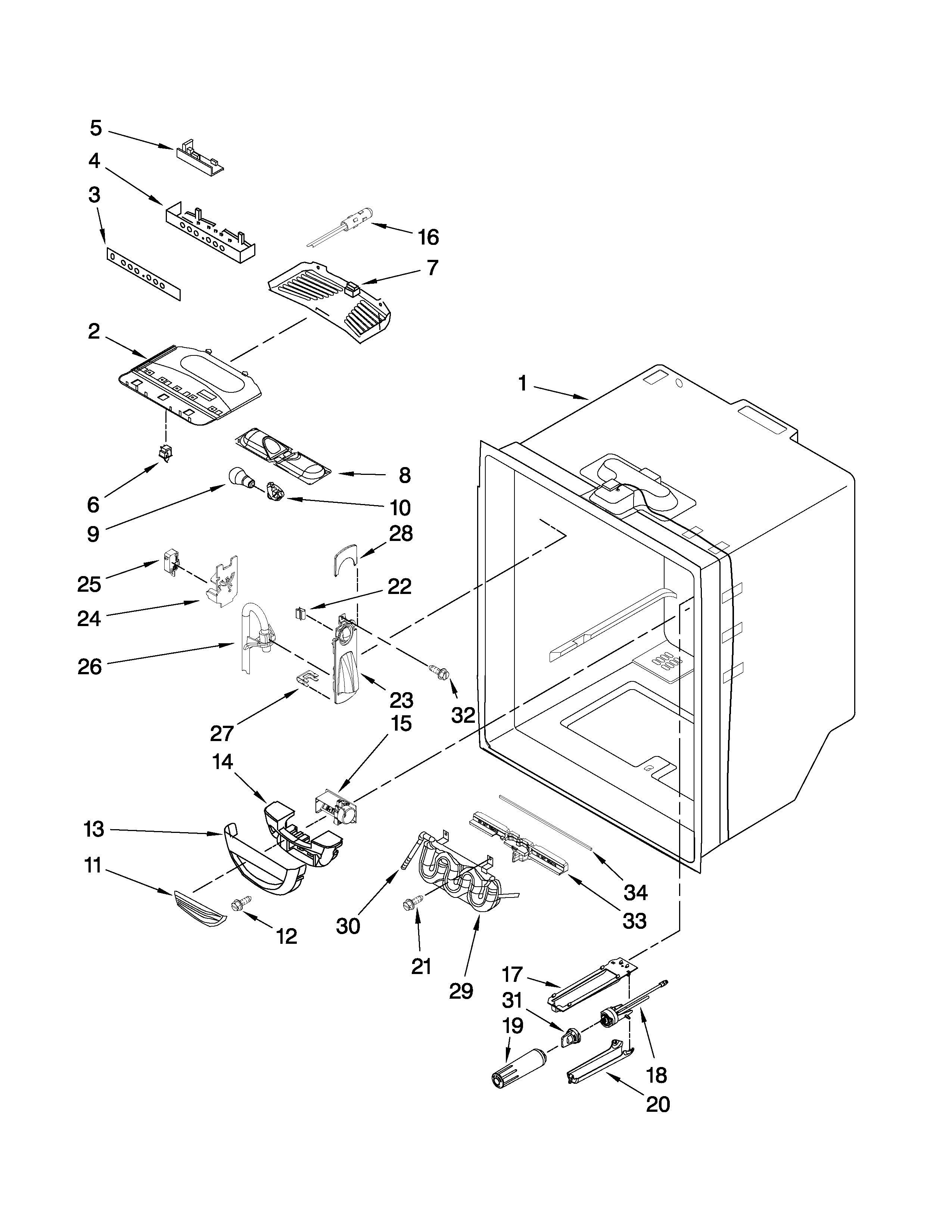 Kenmore Elite 59677593801 refrigerator liner parts diagram