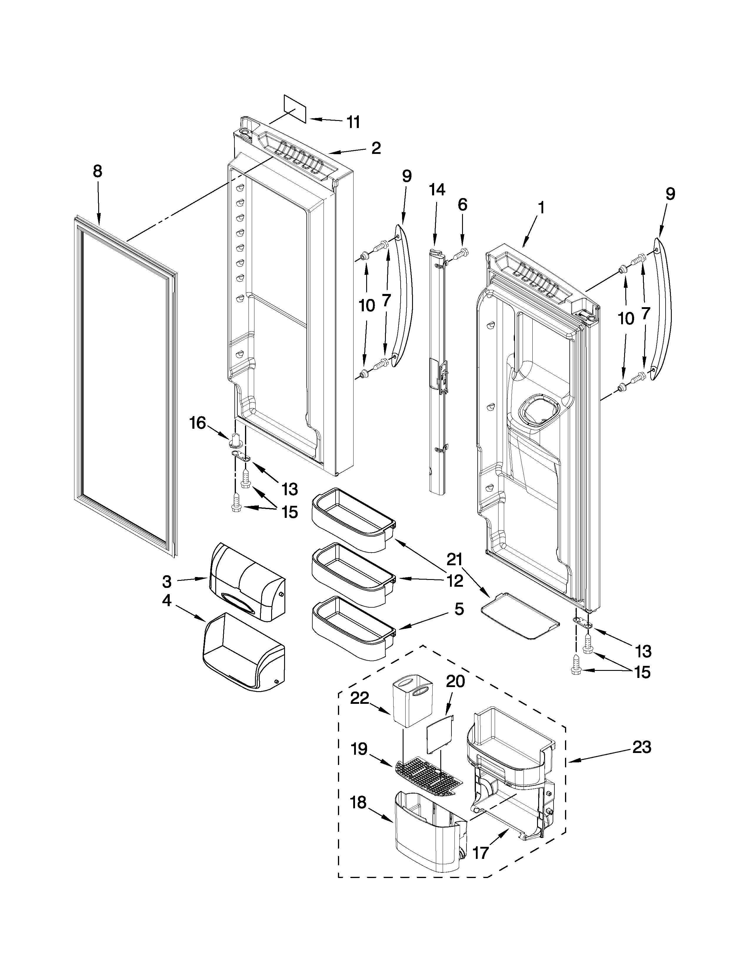 Kenmore Elite 59677593801 refrigerator door parts diagram