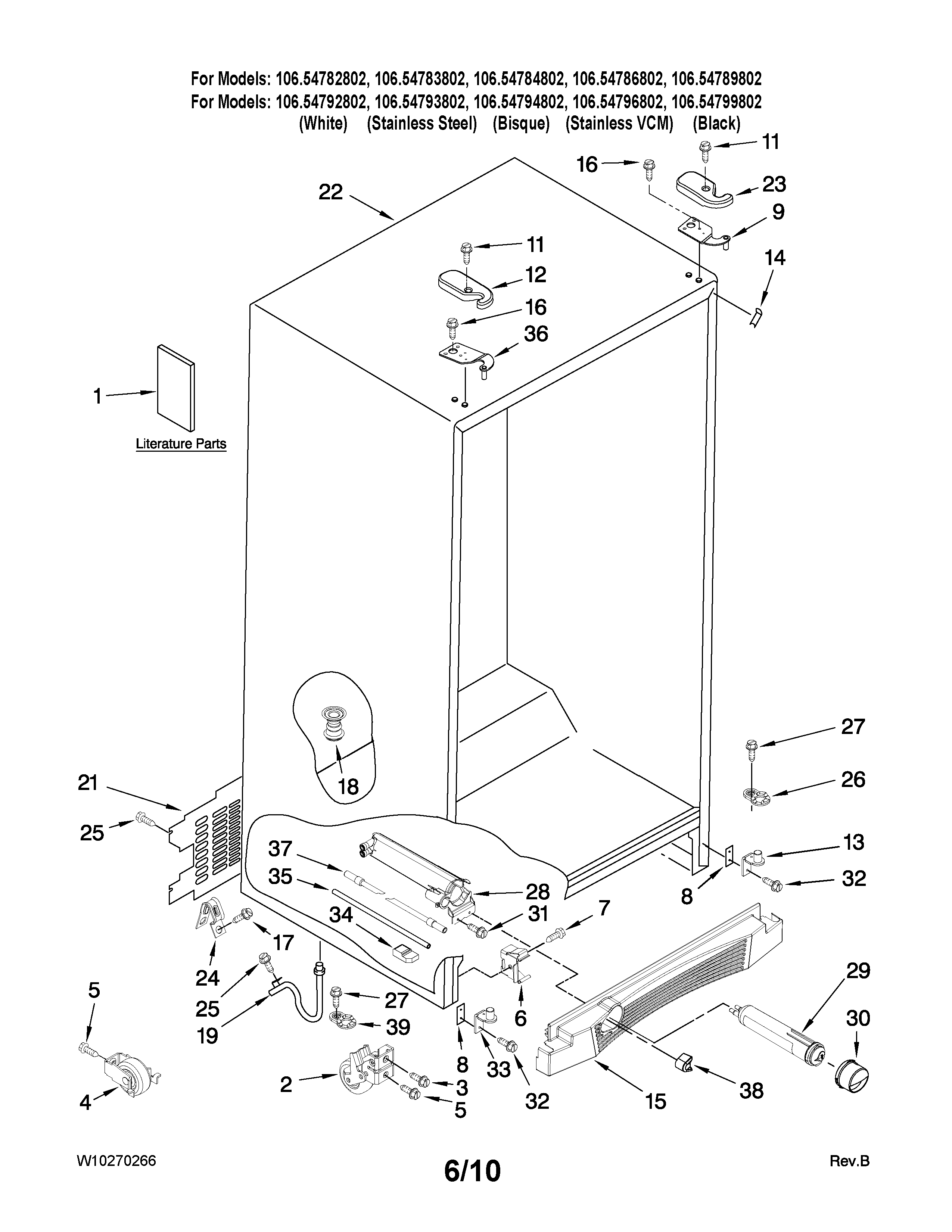 Kenmore Elite 10654789802 cabinet parts diagram
