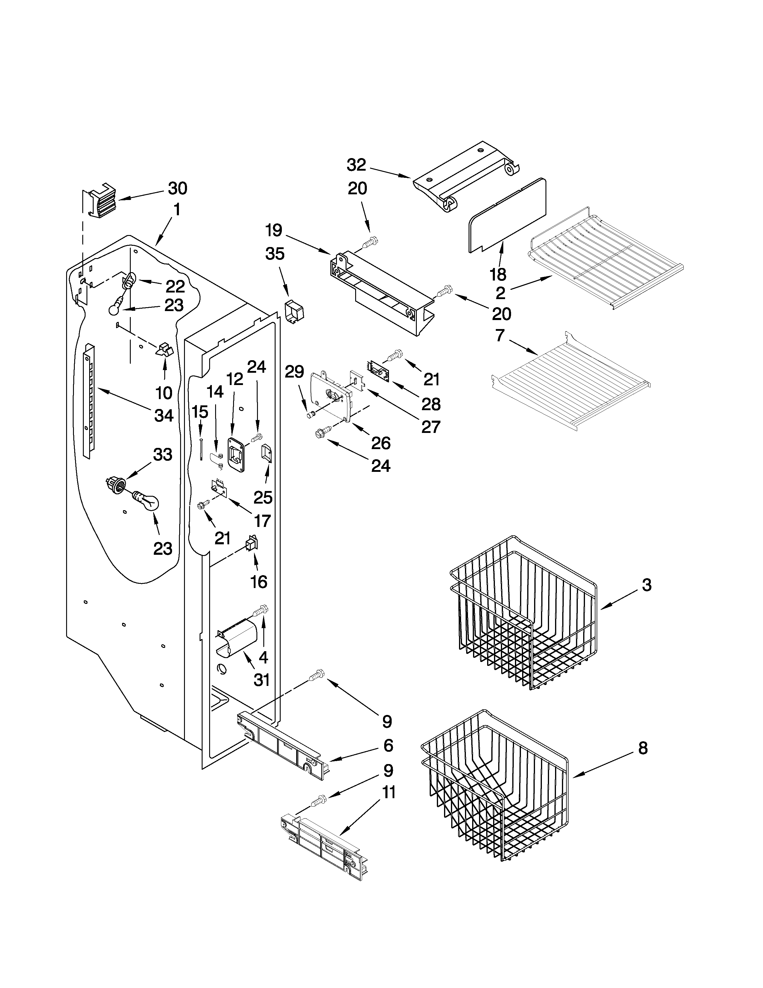 Kenmore Elite 10654789802 freezer liner parts diagram