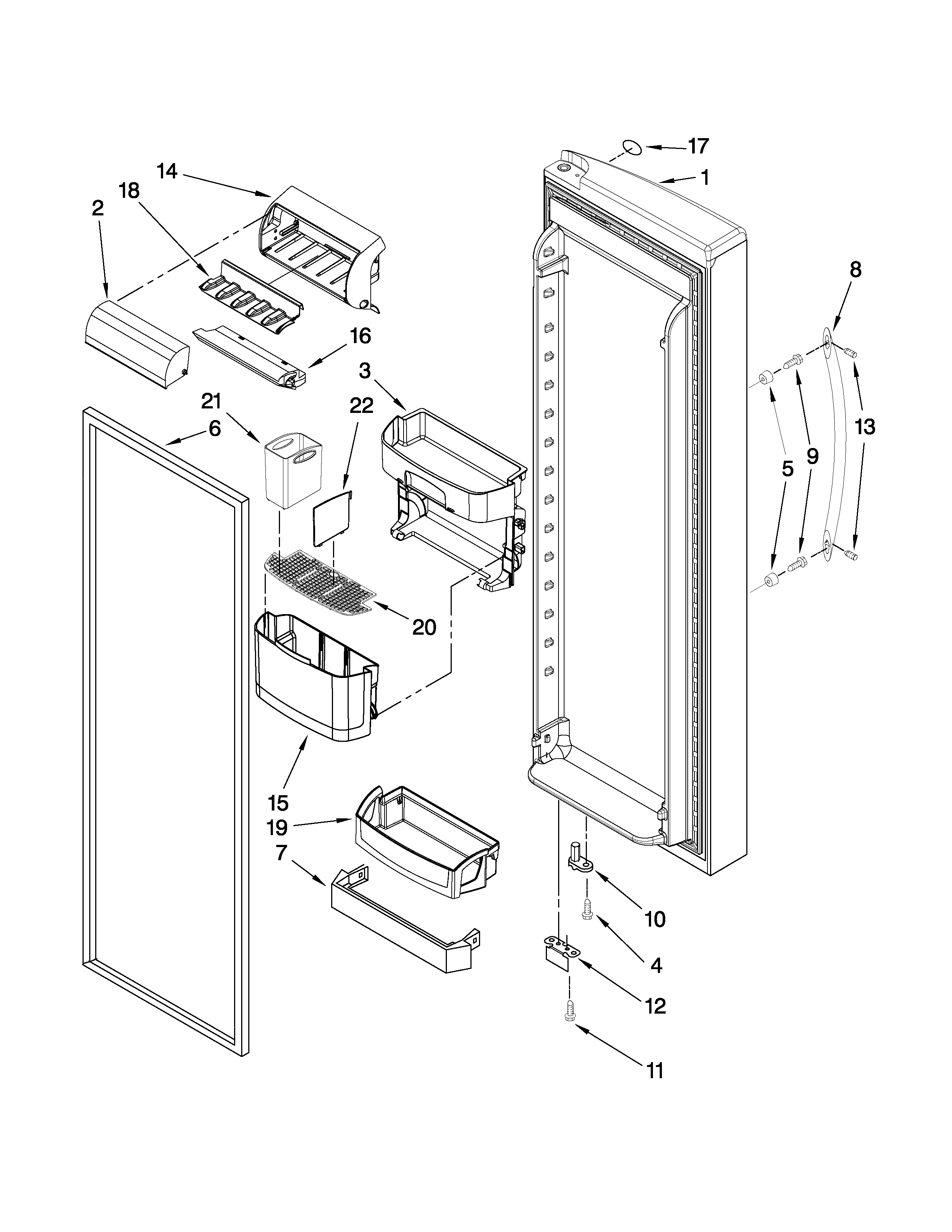 Kenmore Elite 10654796803 refrigerator door parts diagram