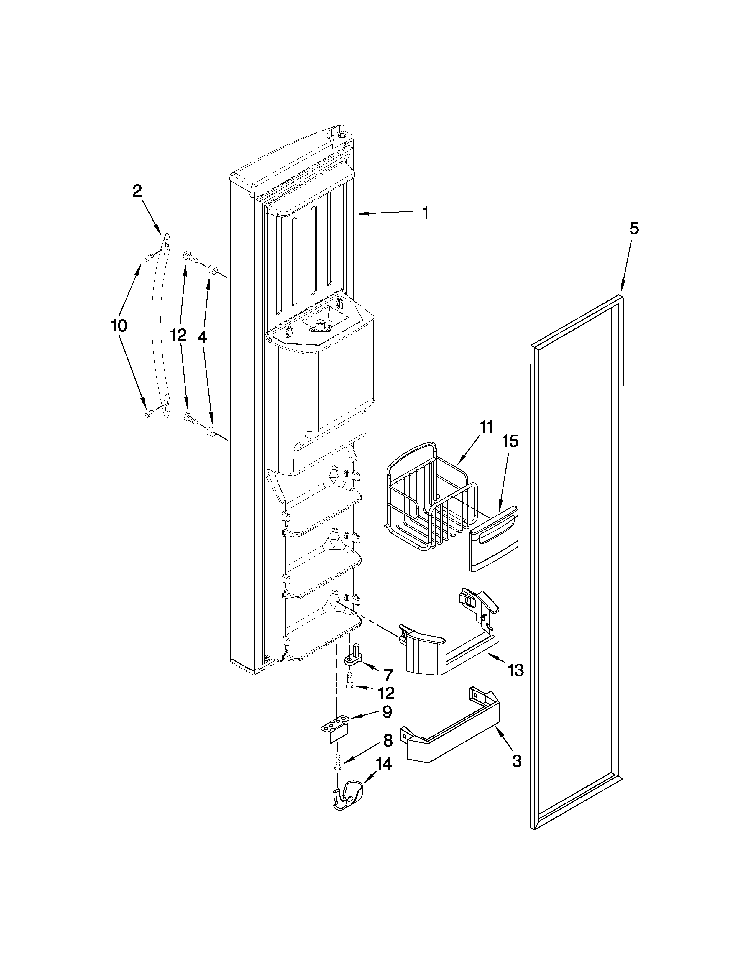 Kenmore Elite 10654796803 freezer door parts diagram