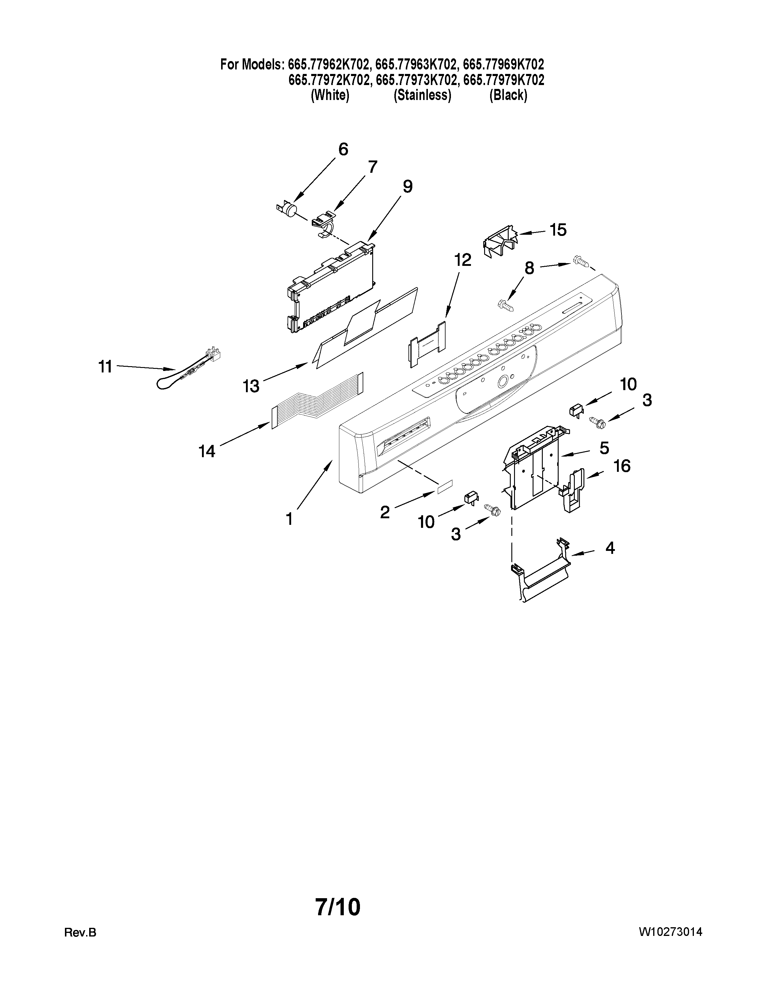 Kenmore Elite 66577979K702 control panel parts diagram
