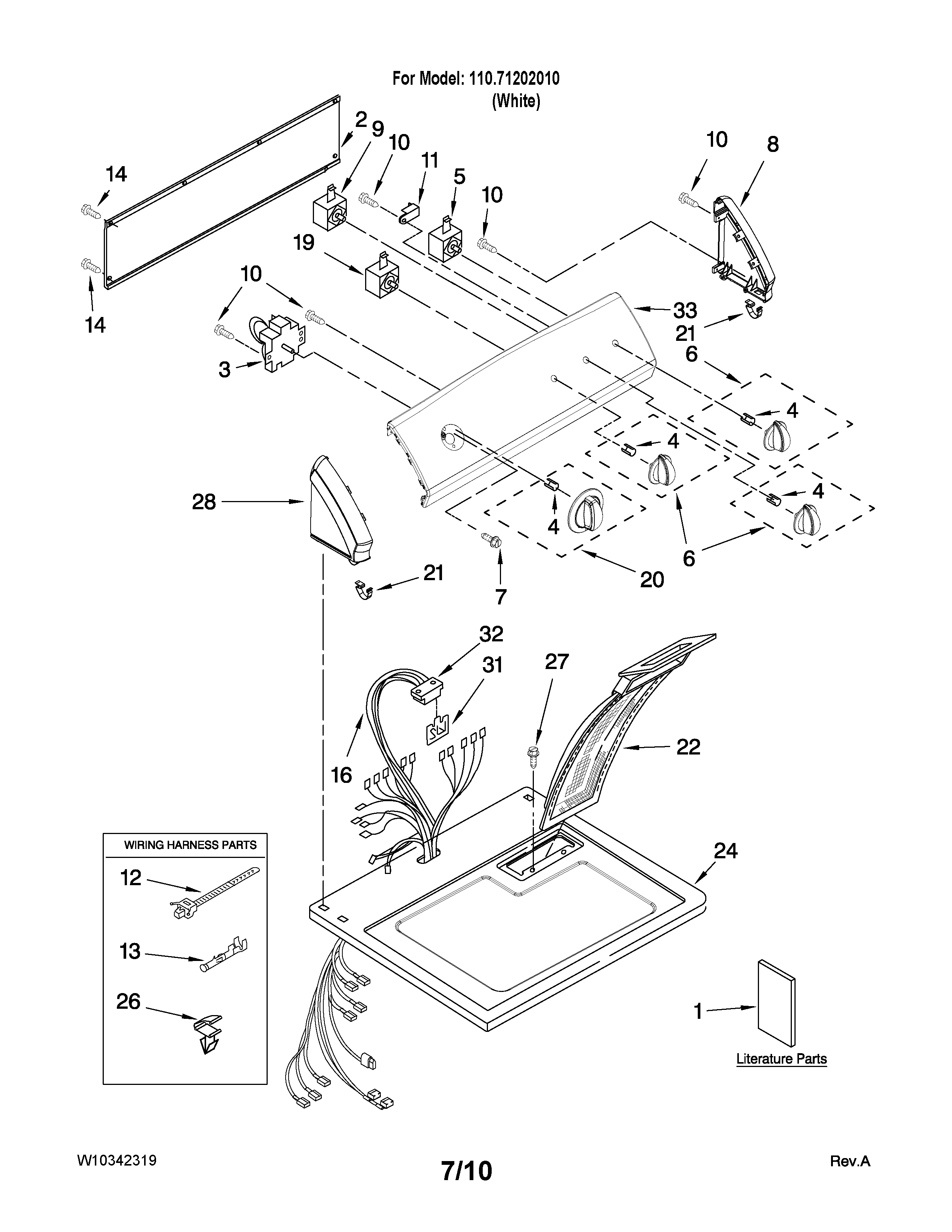 Kenmore 11071202010 top and console parts diagram