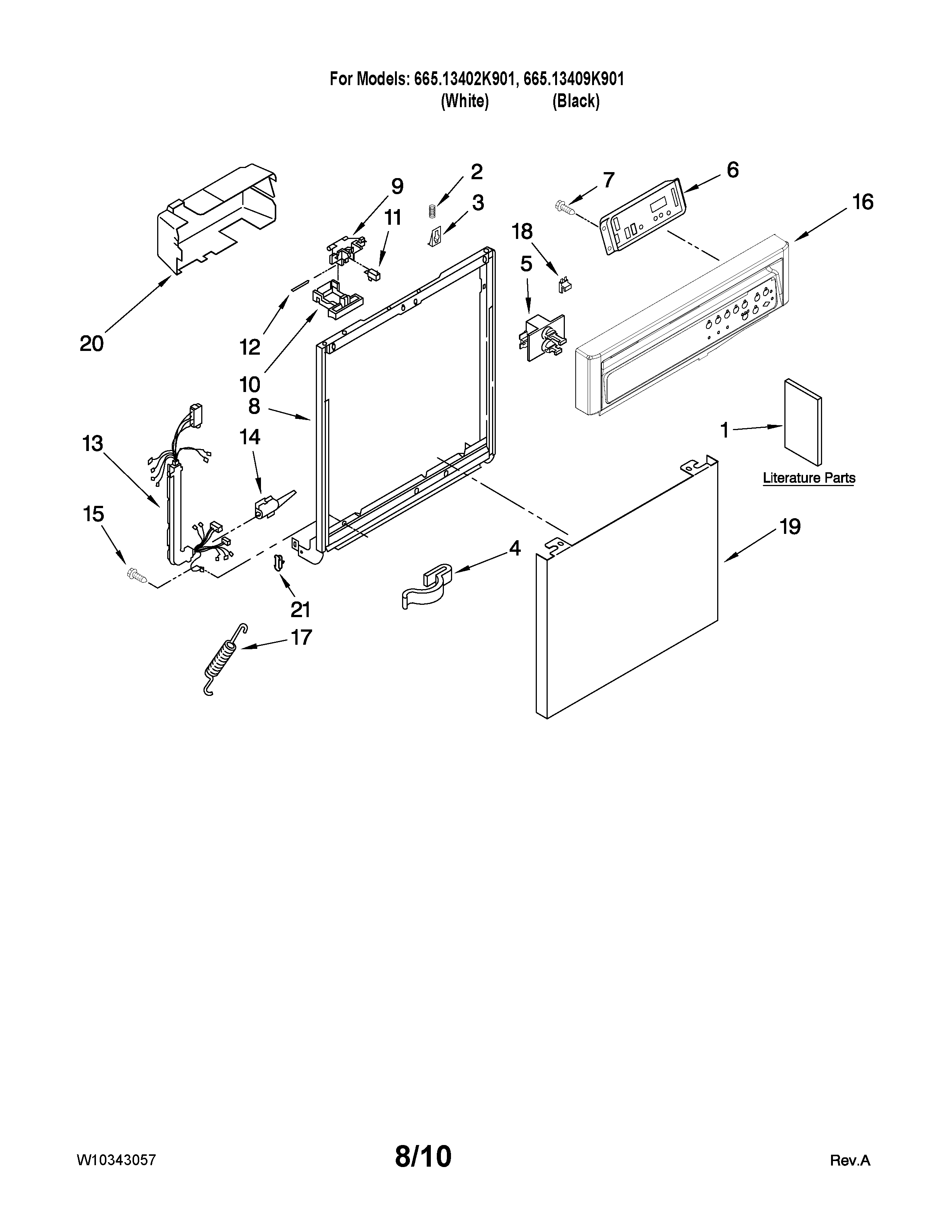 Kenmore 66513409K901 frame and console parts diagram