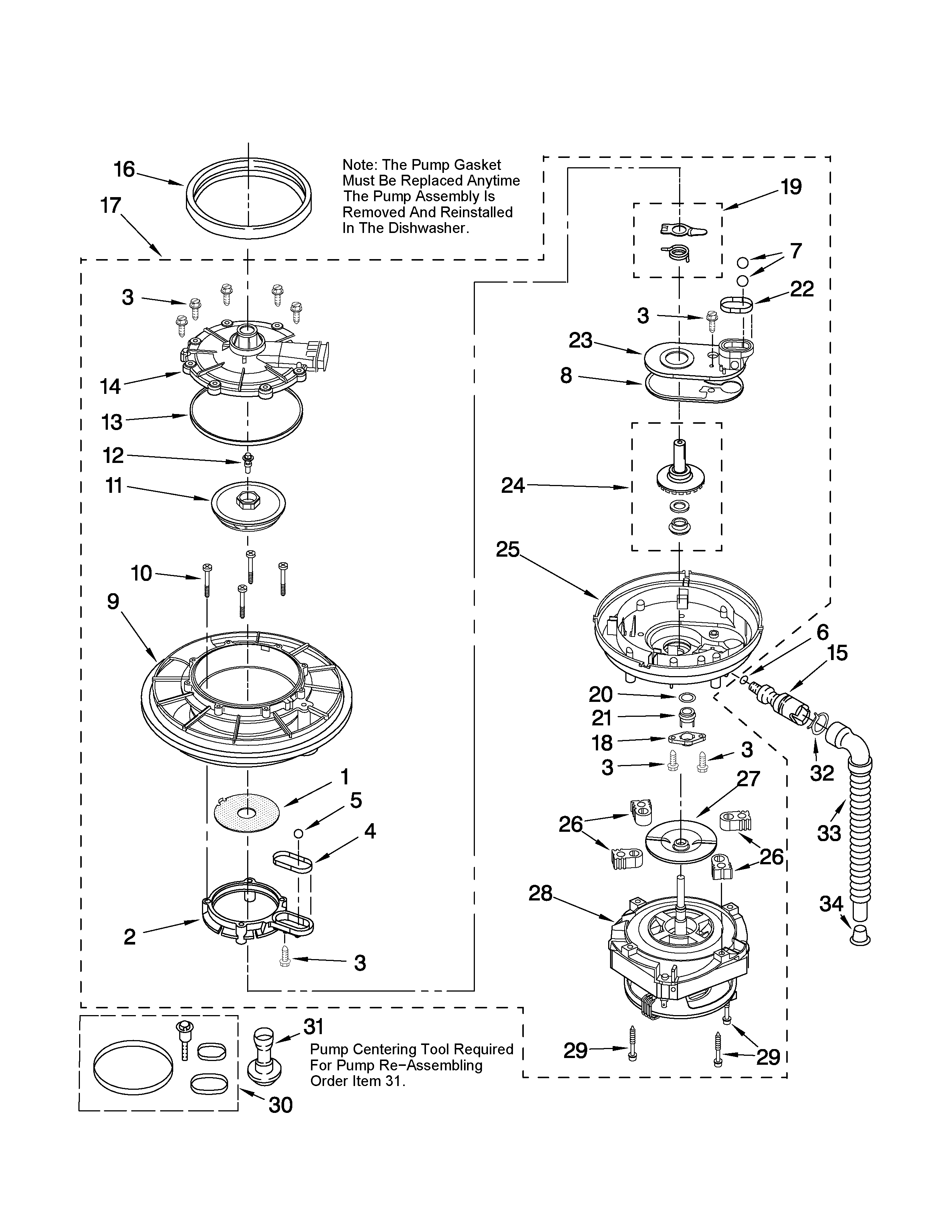 Kenmore 66513409K901 pump and motor parts diagram