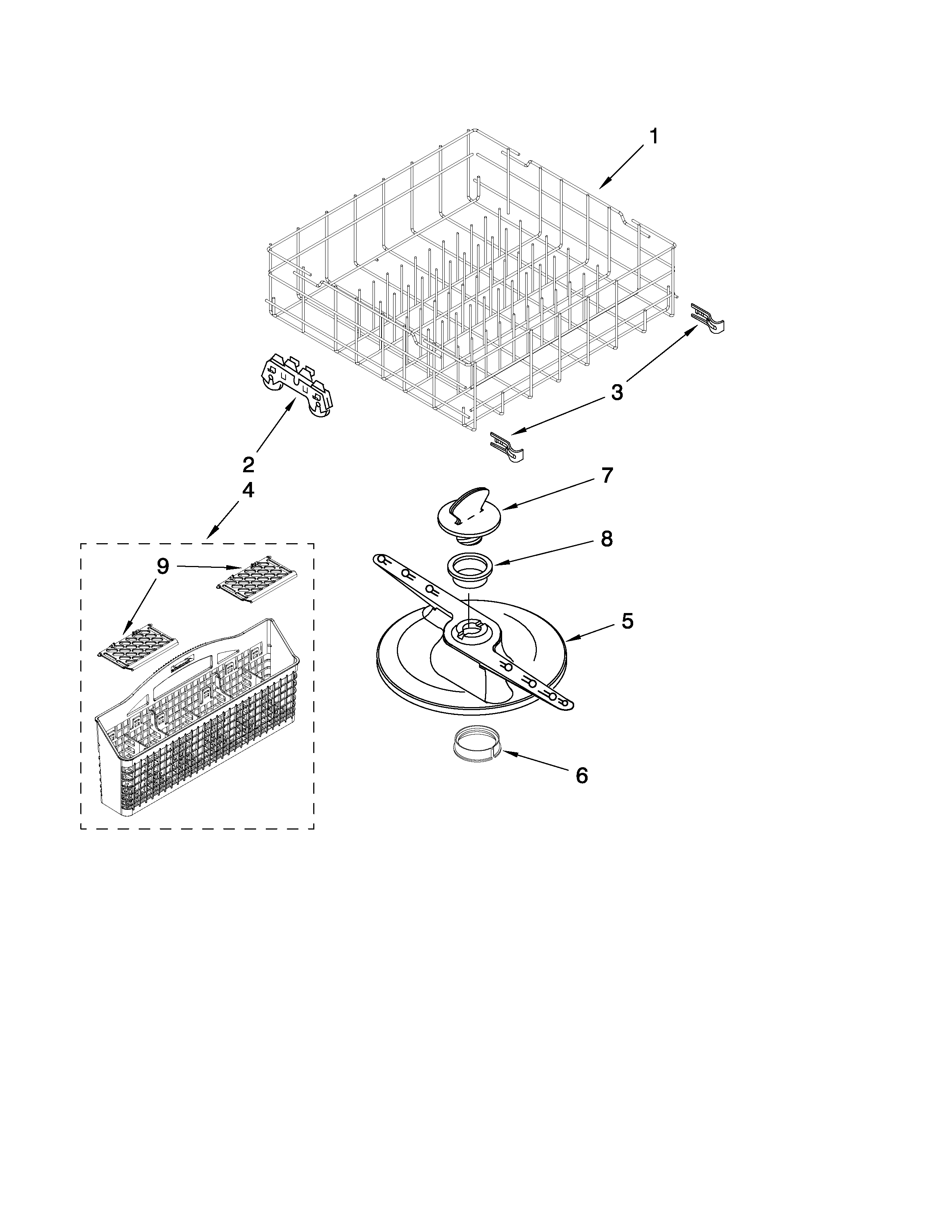 Kenmore 66513409K901 lower dishrack parts diagram