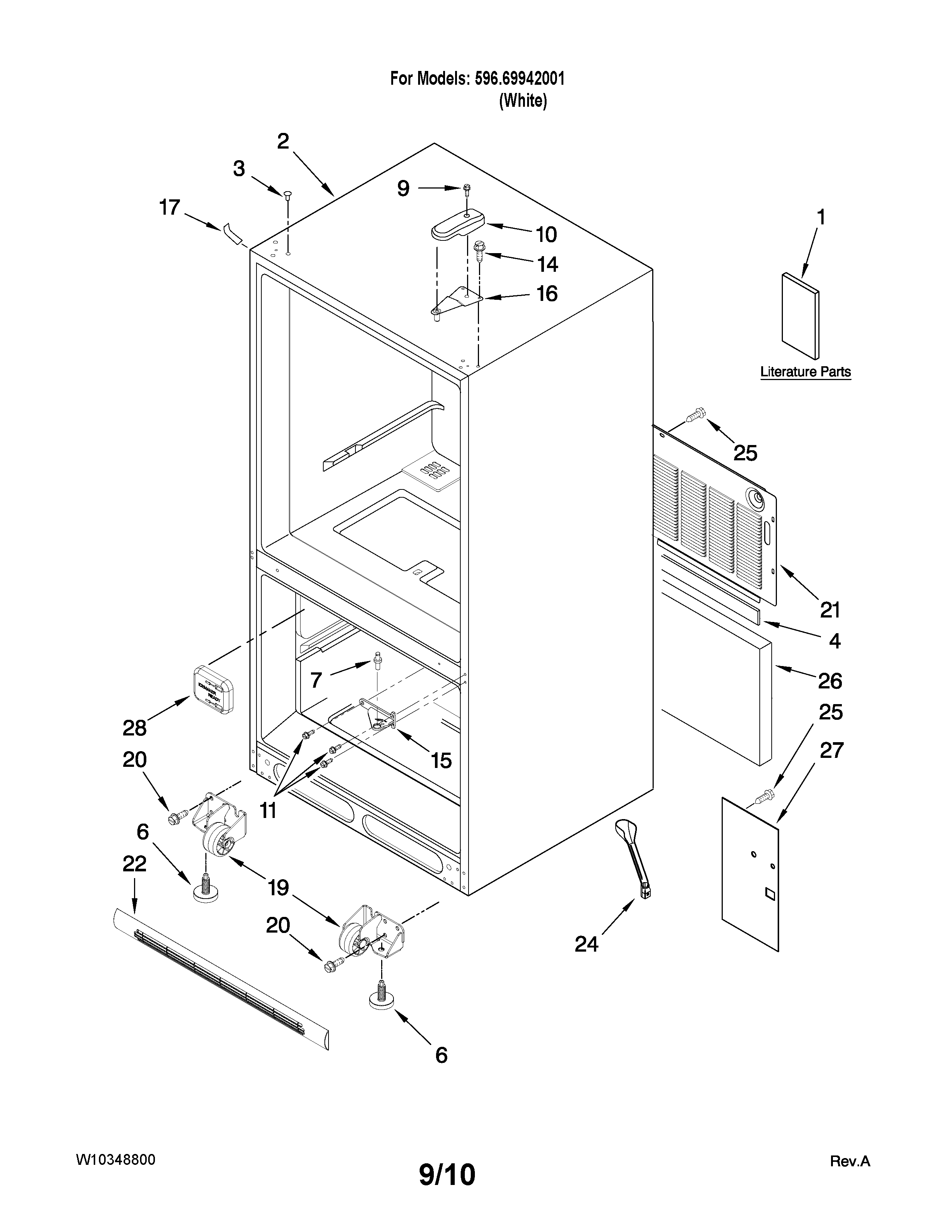 Kenmore 59669942001 cabinet parts diagram